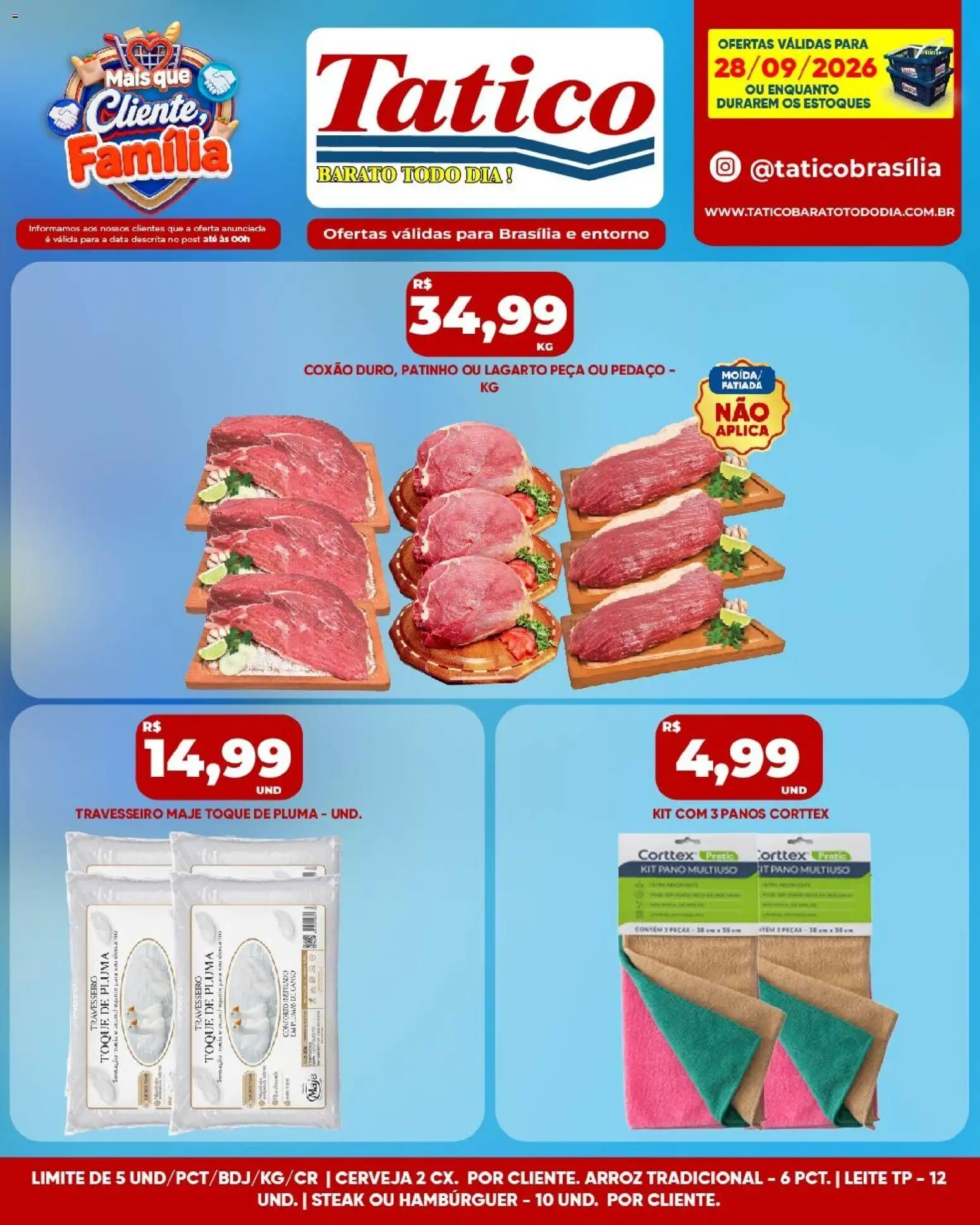 Tatico Folheto - válido de 28/09/2026 | Página: 13 | Produtos: Steak, Cerveja, Arroz, Hambúrguer