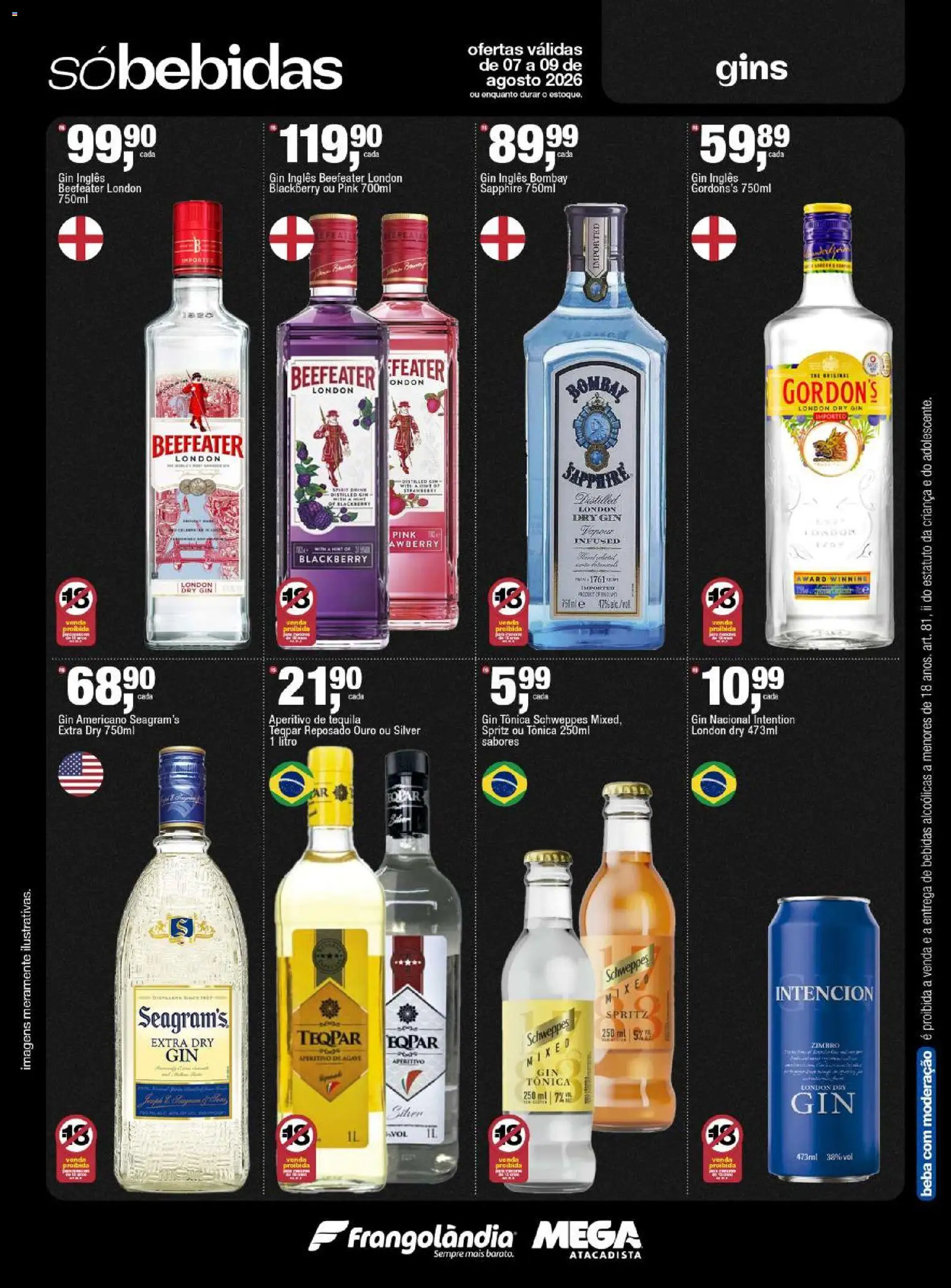 Frangolândia Folheto - válido de 07/08/2026 | Página: 4 | Produtos: Tequila, Bebidas, Tônica Schweppes, Gin
