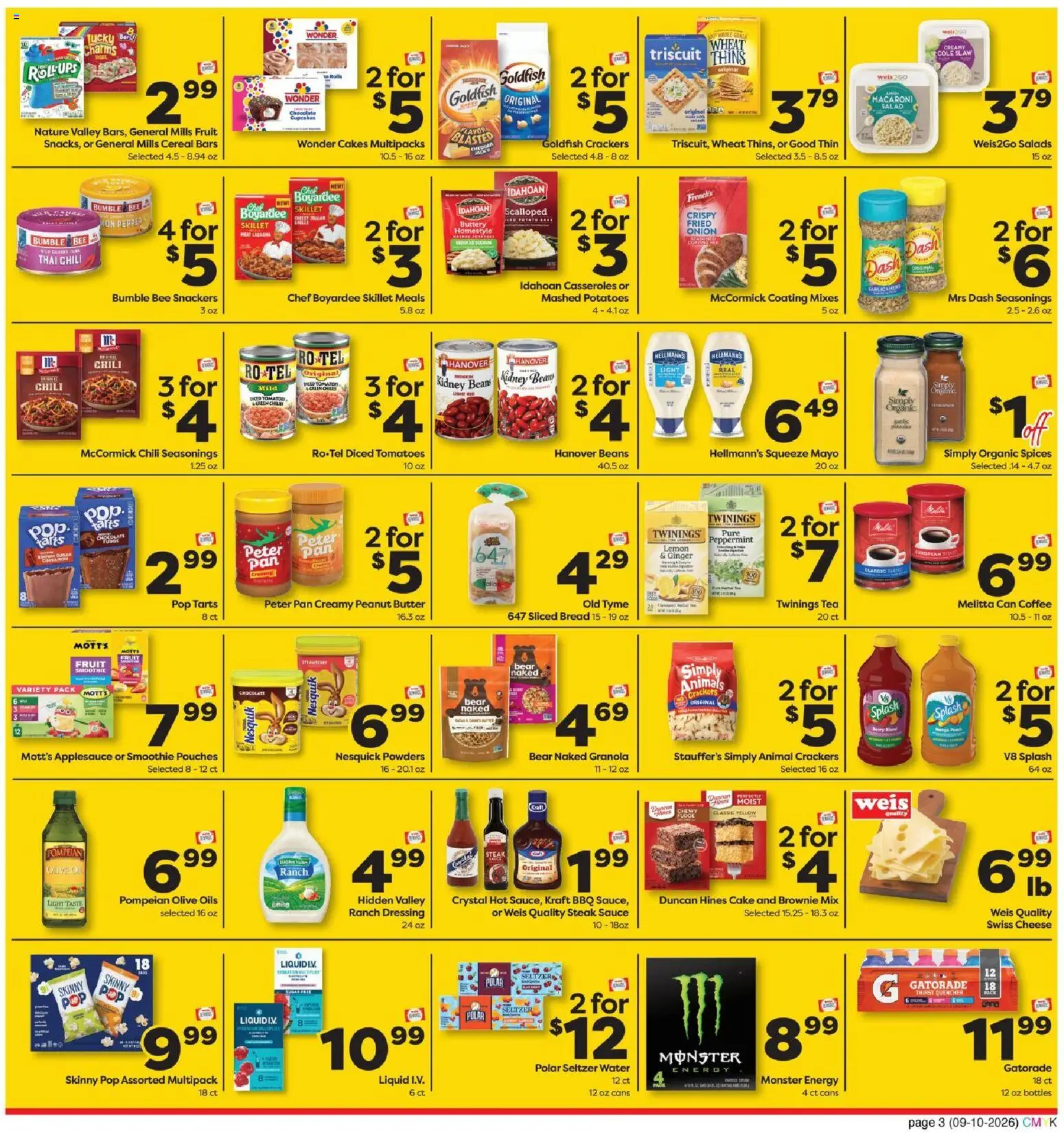 Weis Monthly Ad - valid from 09/10/2026 | Page: 3 | Products: Skillet, Cheese, Water, Steak