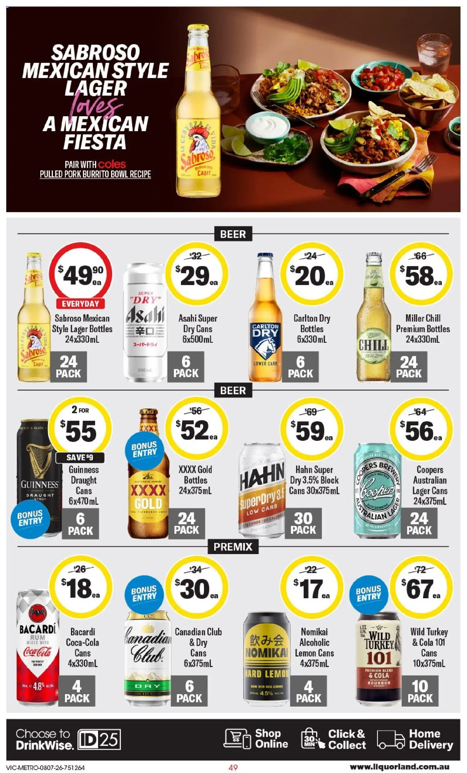 Coles catalogue - valid from 08/07/2026 | Page: 49 | Products: Beer, Pork, Bourbon, Lemon