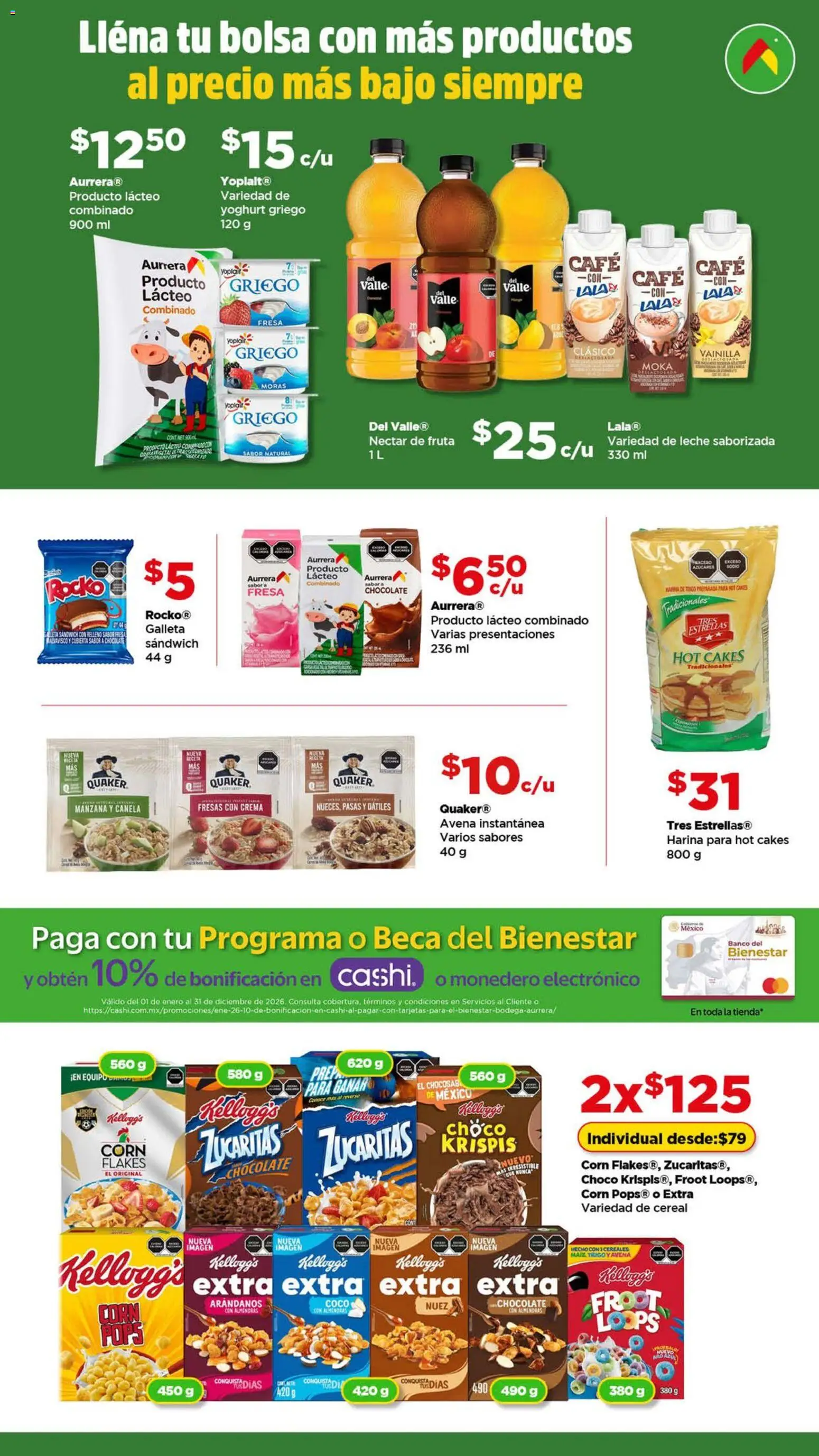 Nuevas ofertas de Bodega Aurrerá válidas en toda la República Mexicana desde el 03/06/2026. ¡Encuentra las mejores ofertas en Bodega Aurrerá folleto Lléna tu bolsa con más productos! | Página: 1 | Productos: Manzana, Café, Arándanos, Cereales