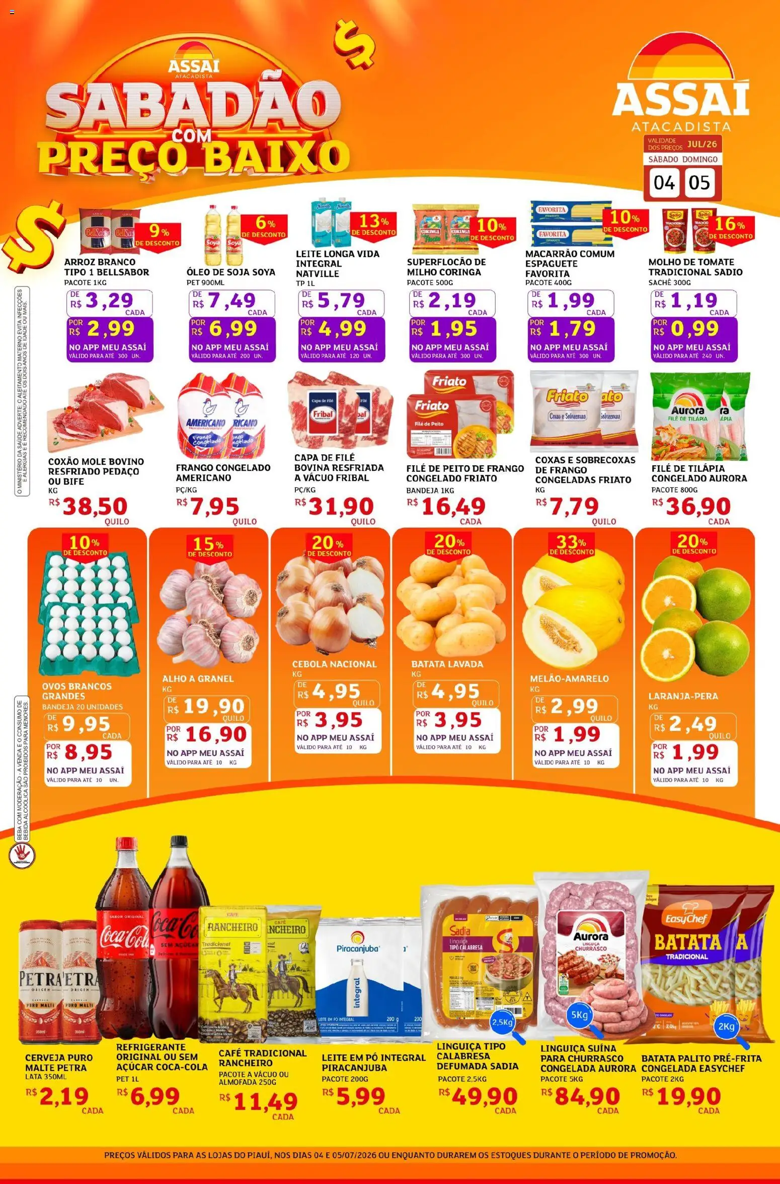 Assaí Atacadista Folheto - válido de 04/07/2026 | Página: 1 | Produtos: Pó, Cerveja, Friato, Filé de tilápia