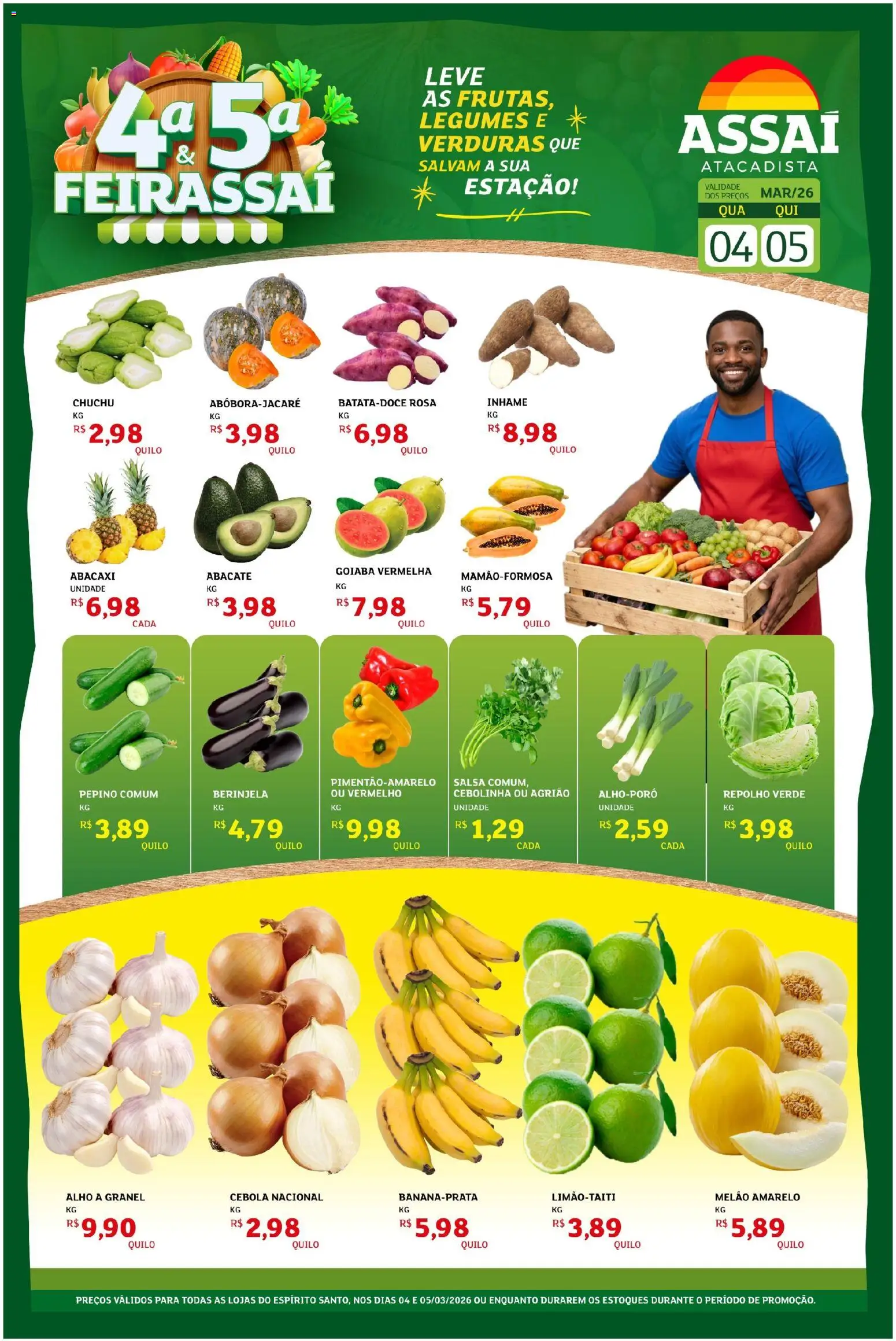 Assaí Atacadista Folheto - válido de 04.03.2026 | Página: 1 | Produtos: Agrião, Cebola, Inhame, Abacaxi
