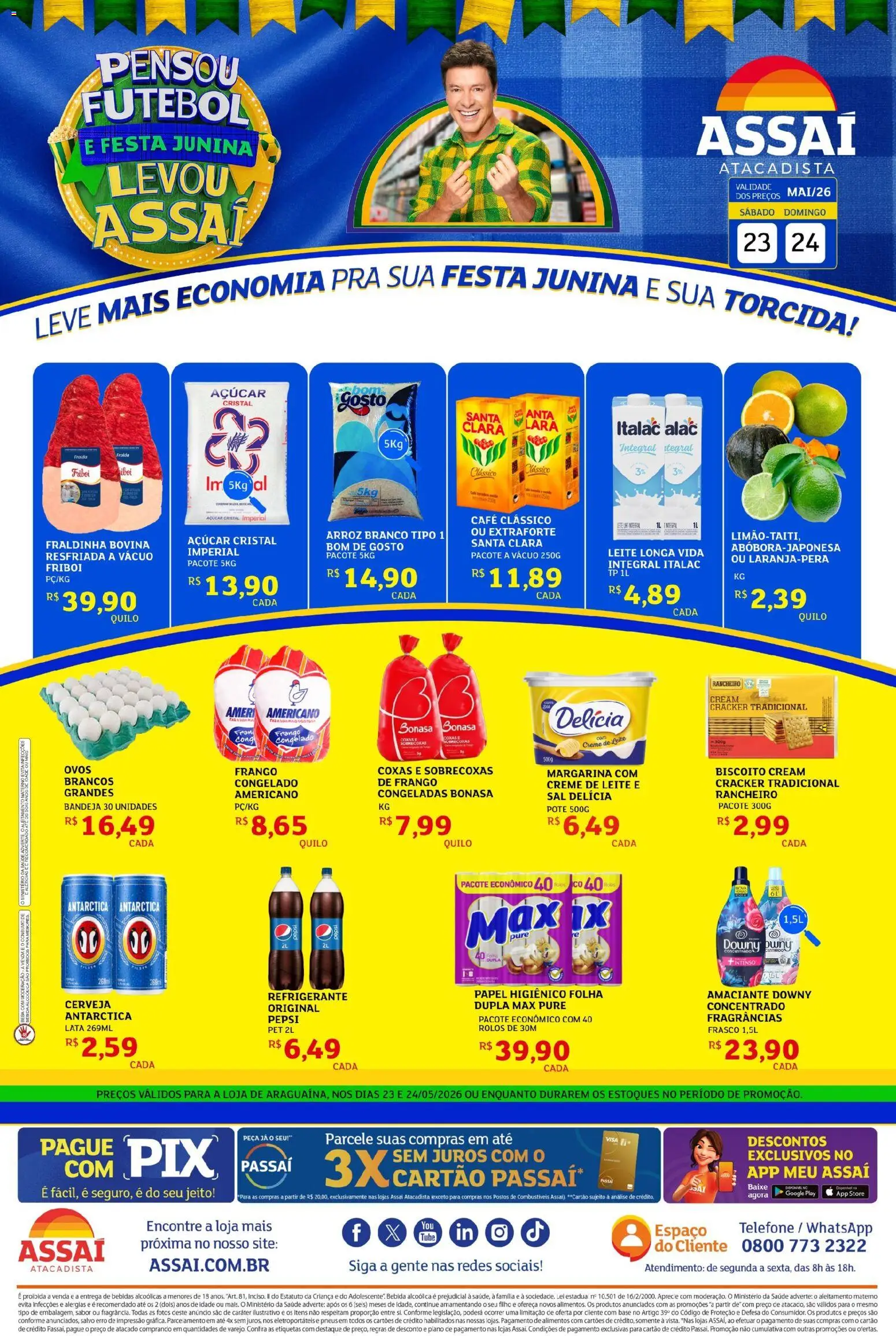 Assaí Atacadista Folheto - válido de 23.05.2026 | Página: 1 | Produtos: Cerveja, Frango, Papel higiênico, Amaciante