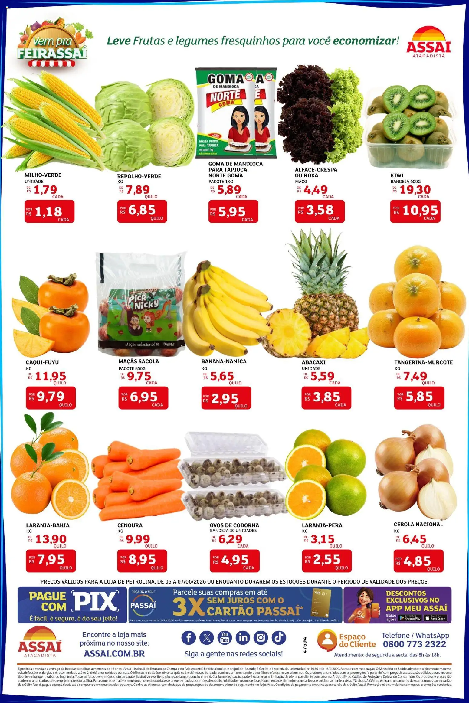 Assaí Atacadista Folheto - válido de 05.06.2026 | Página: 3 | Produtos: Abacaxi, Massa, Bandeja, Telefone