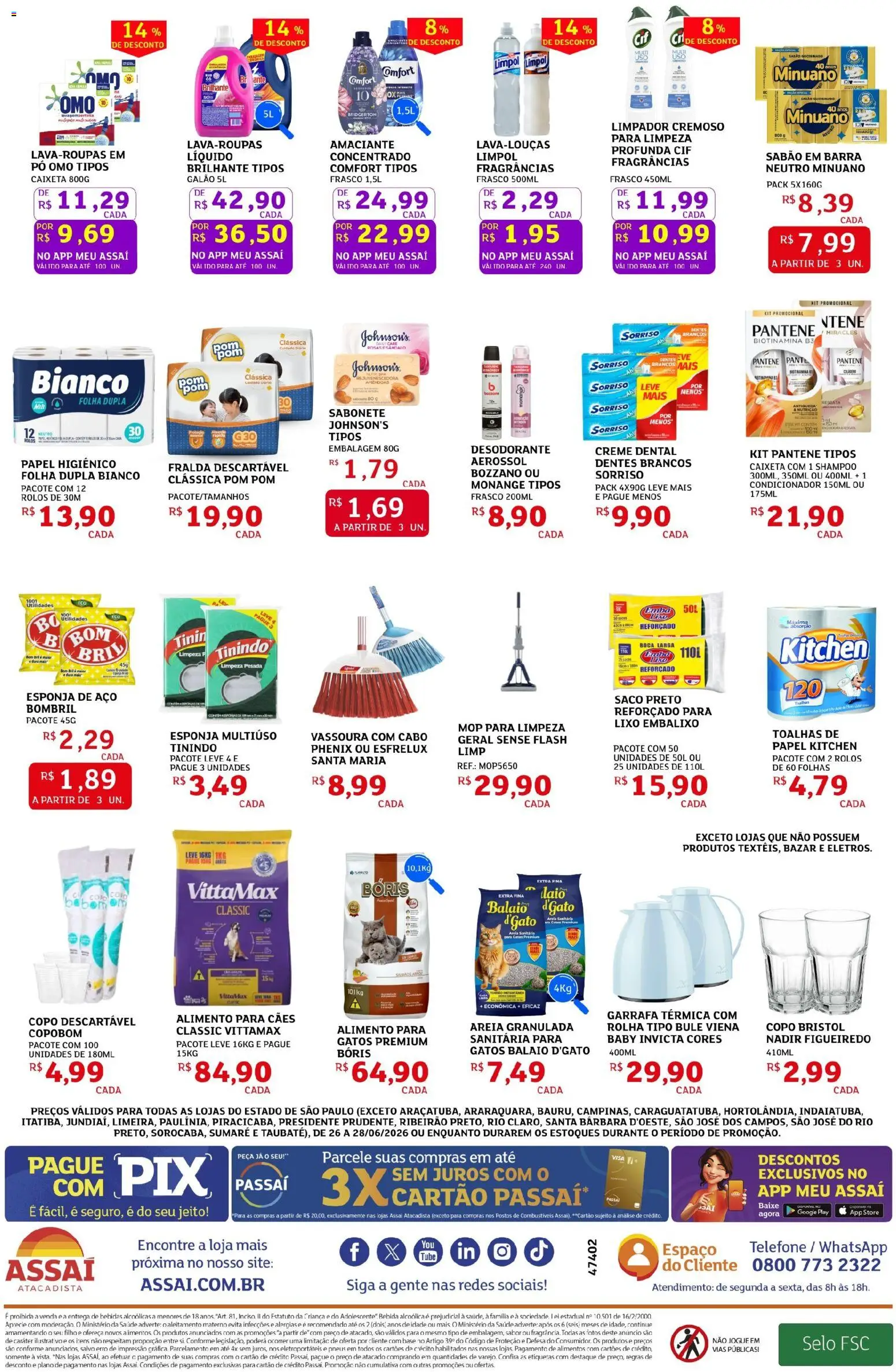 Assaí Atacadista Folheto - válido de 26/06/2026 | Página: 2 | Produtos: Sabão em barra, Mop, Base, Amaciante