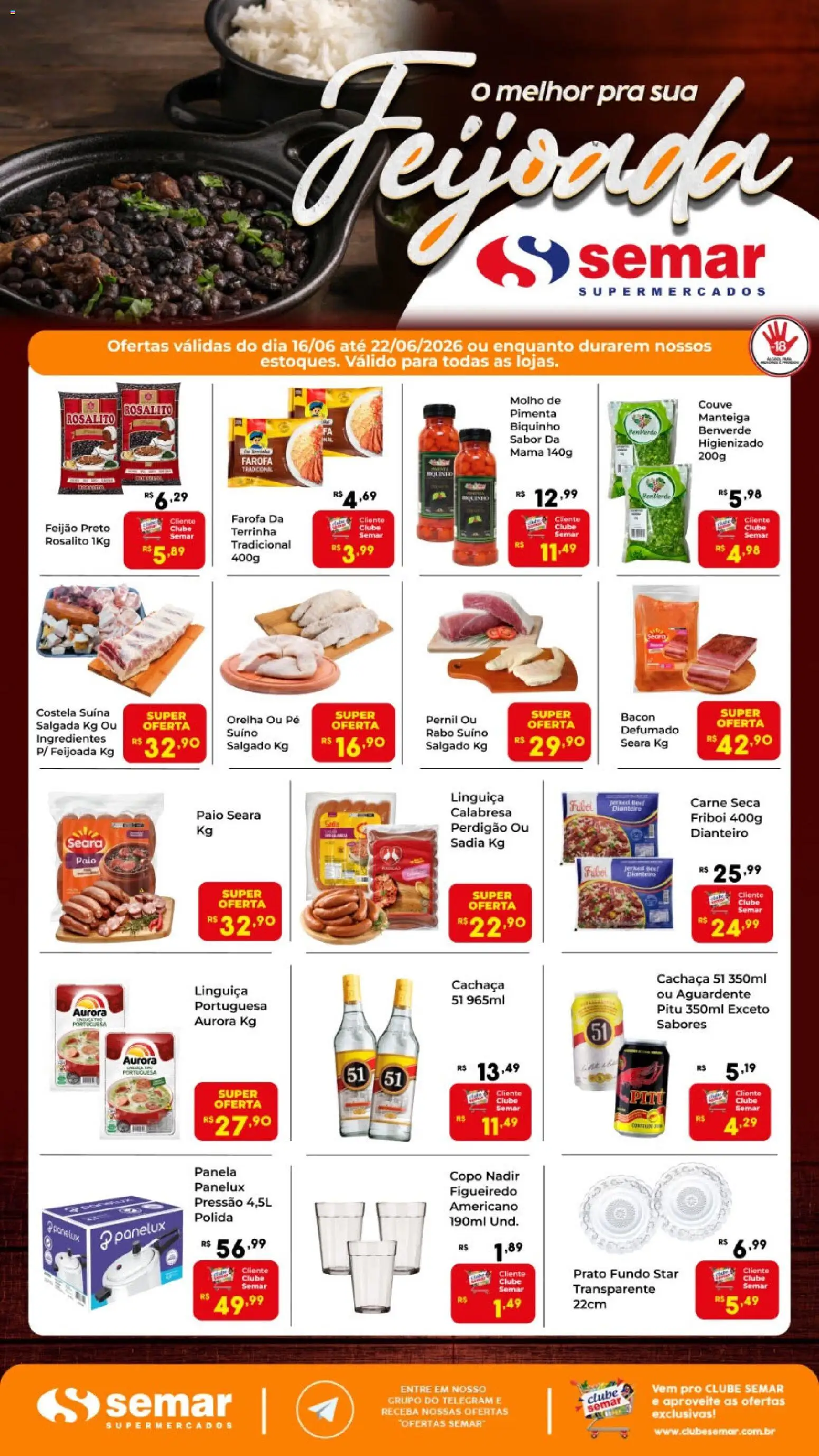 Semar Supermercado Folheto - válido de 16.06.2026 | Página: 1 | Produtos: Cachaça, Panela, Manteiga, Farofa