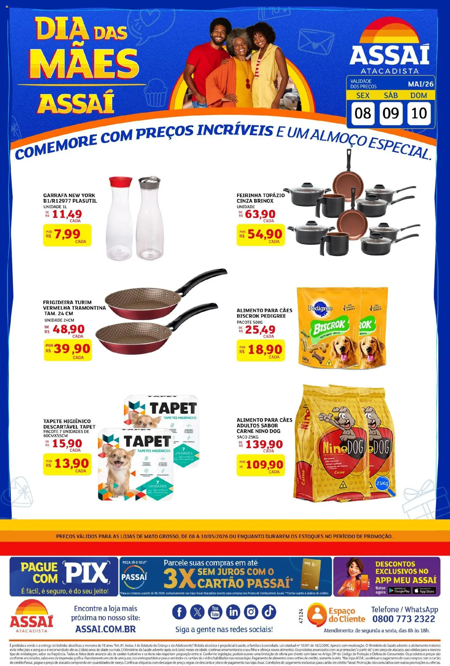Assaí Atacadista Folheto - válido de 08.05.2026 | Página: 1 | Produtos: Frigideira, Pneus, Base, Telefone