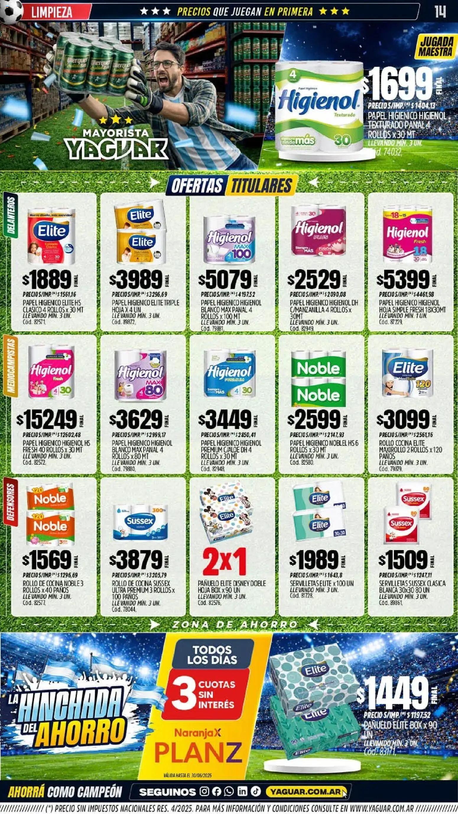 Yaguar - Oferta Semanal Córdoba │ válido desde el 08.06.2026 | Página: 14 | Productos: Papel higiénico, Pañuelo, Cocina, Servilletas