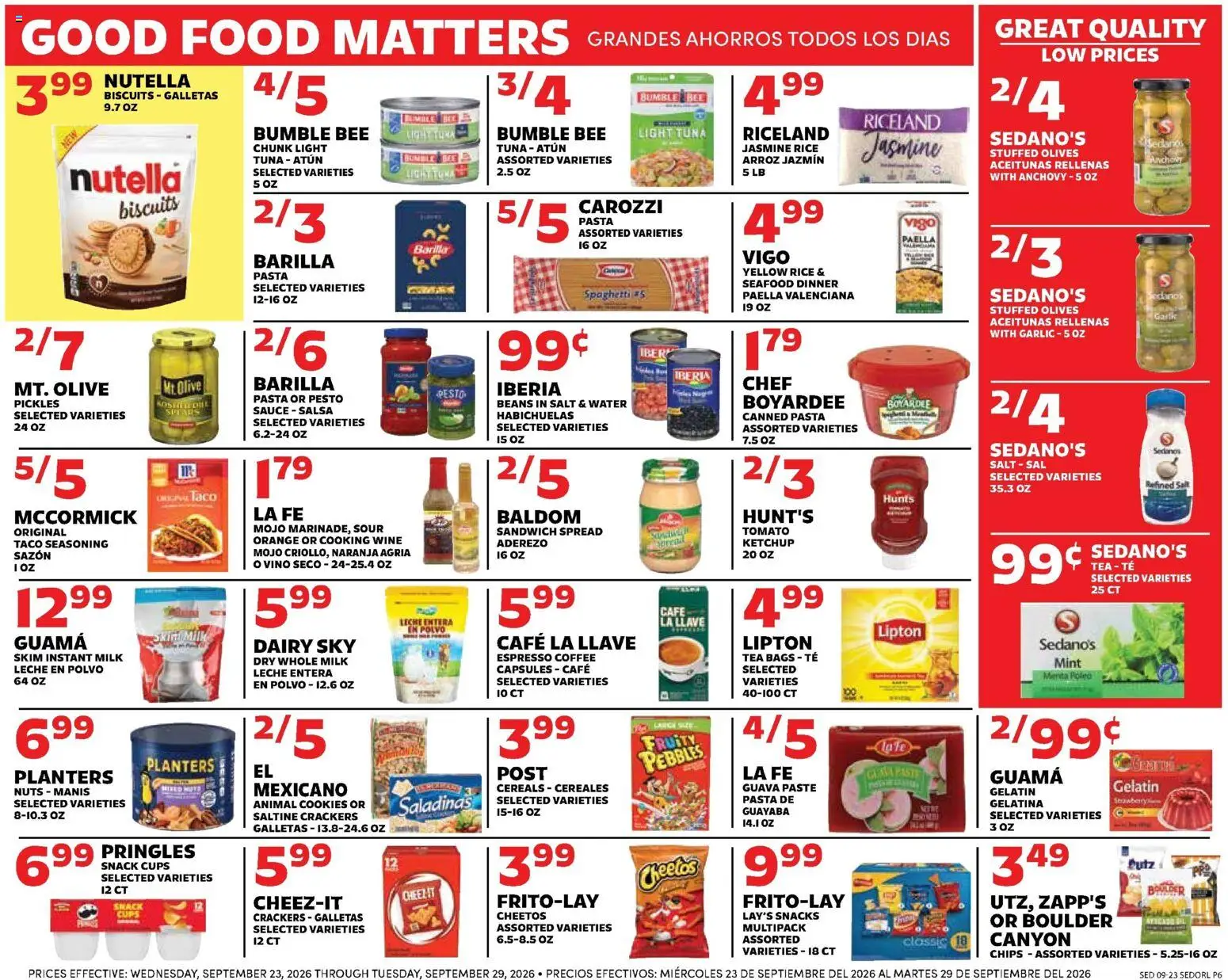 Sedano's Weekly Ad - valid from 09/23/2026 | Page: 6 | Products: Crackers, Cereals, Garlic, Spaghetti
