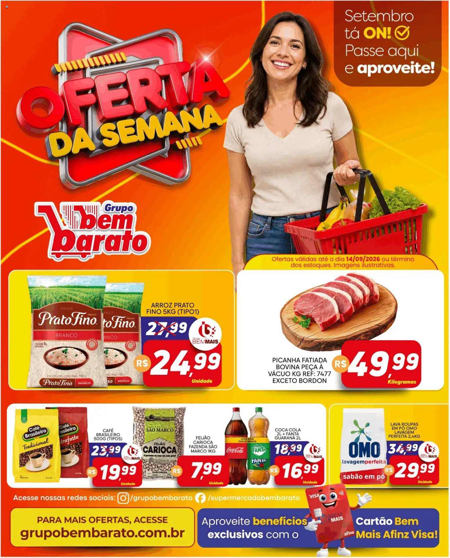 Supermercado Bem Barato Folheto - válido de 08/09/2026 | Página: 1 | Produtos: Feijão, Guaraná, Fanta, Cola