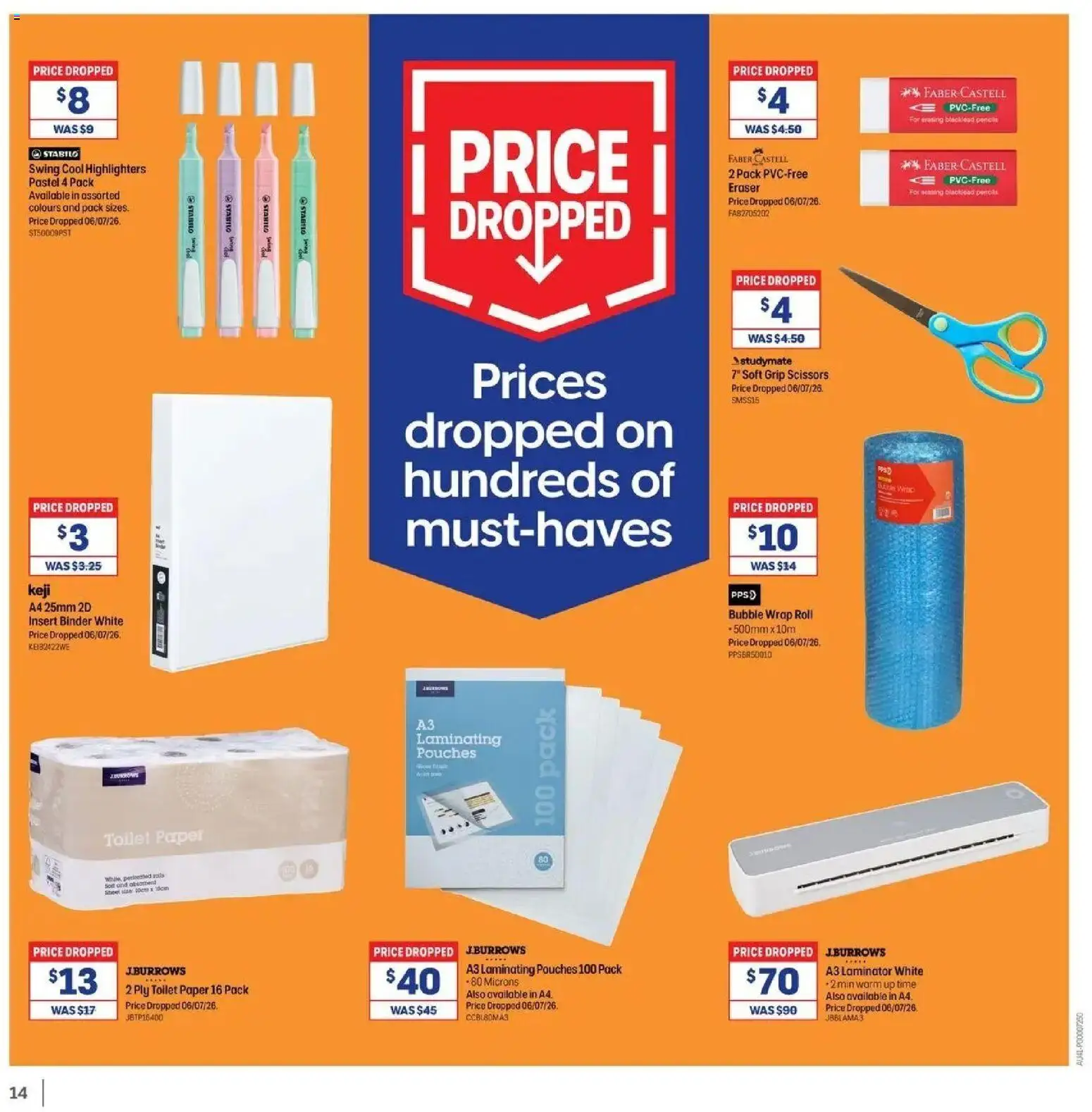 Officeworks catalogue - valid from 12/07/2026 | Page: 14 | Products: Toilet, Scissors, Toilet paper, Laminator