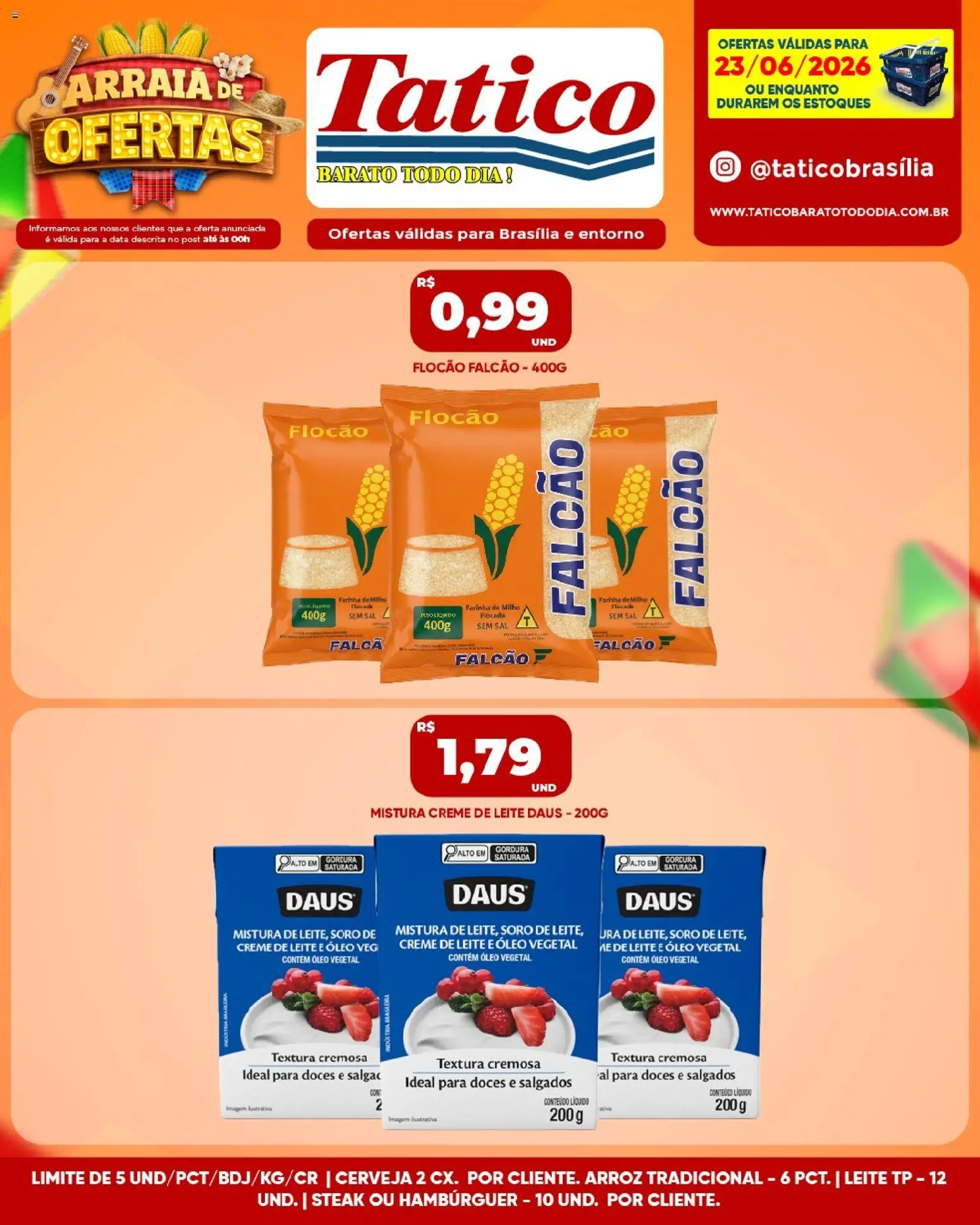 Tatico Folheto - válido de 23/06/2026 | Página: 1 | Produtos: Óleo, Doces, Hambúrguer, Creme de leite