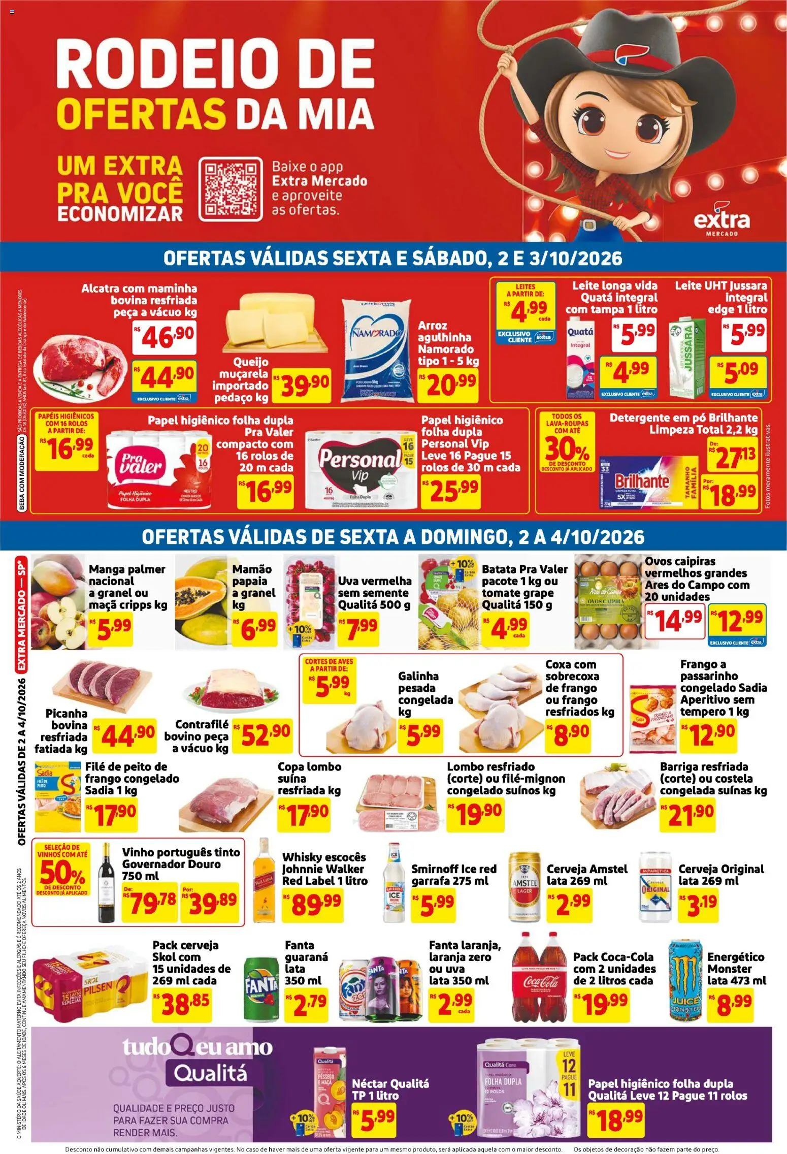 Extra Folheto - válido de 02/10/2026 | Página: 1 | Produtos: Picanha, Queijo, Cerveja, Frango