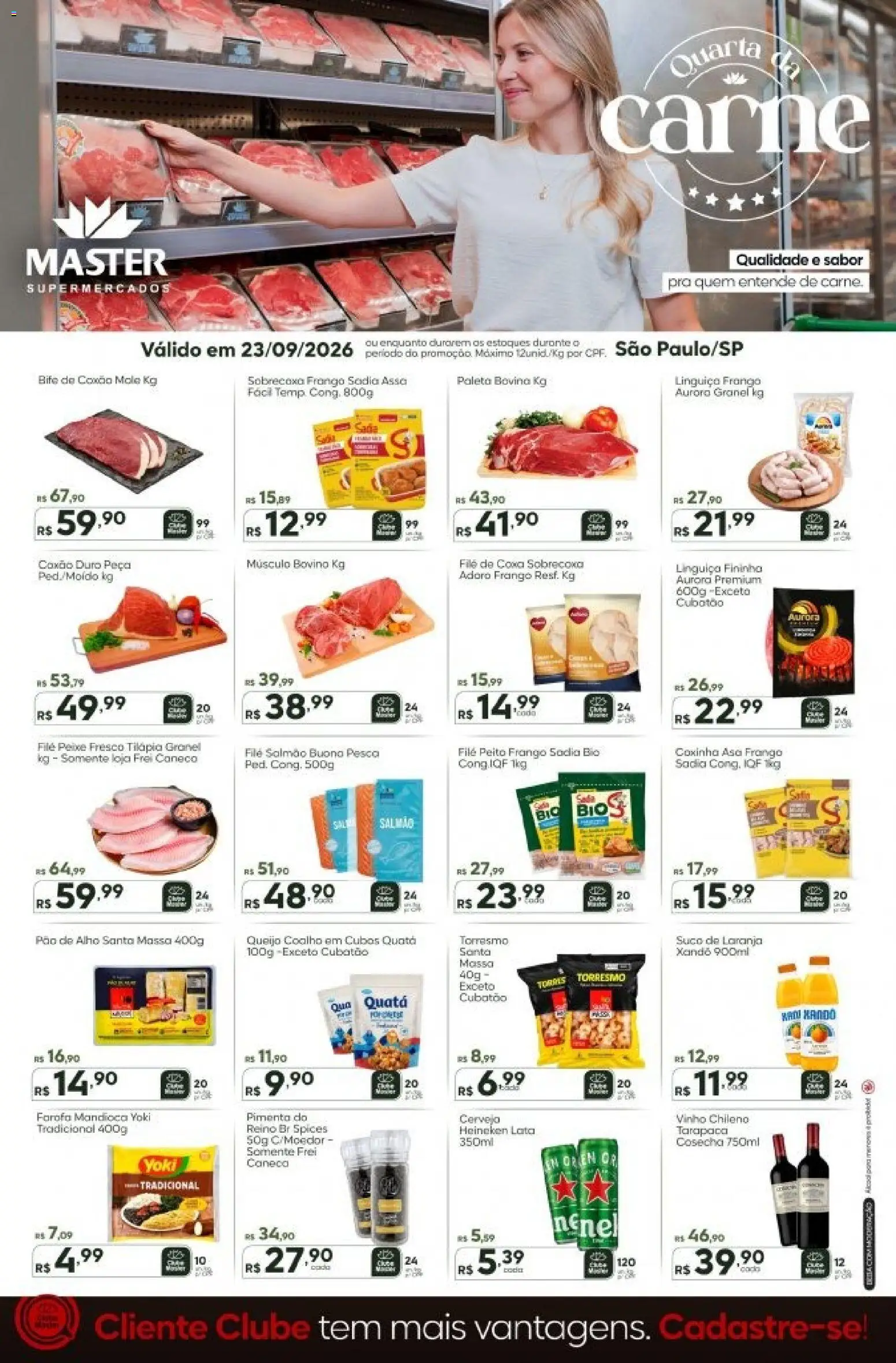 Master Folheto - válido de 23/09/2026 | Página: 1 | Produtos: Caneca, Massa, Heineken, Farofa