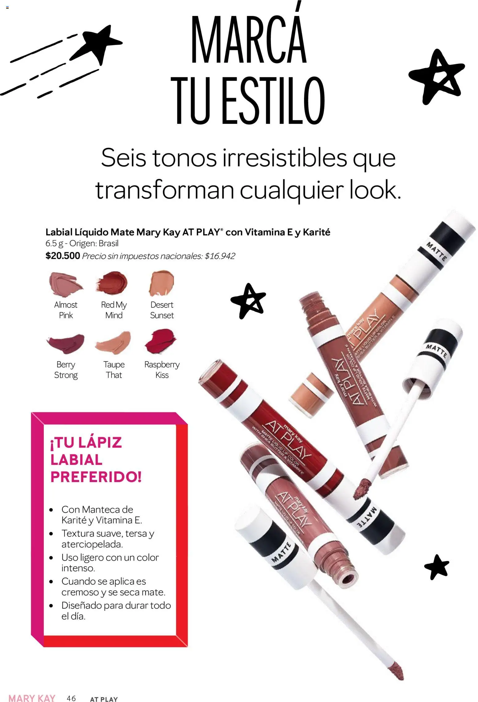 Mary Kay - Catálogo │ válido desde el 01/09/2026 | Página: 46 | Productos: Mate, Lápiz labial, Manteca