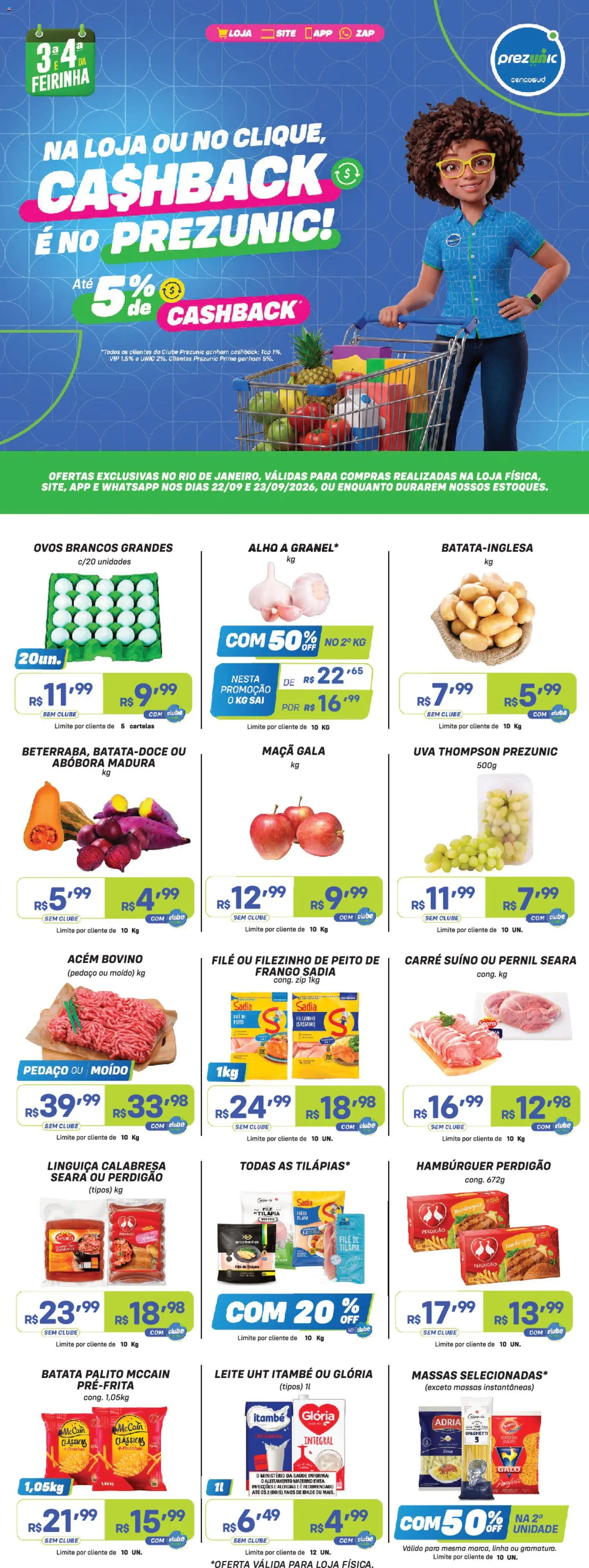 Prezunic Folheto - válido de 22/09/2026 | Página: 1 | Produtos: Abóbora, Leite, Tilápia, Hambúrguer