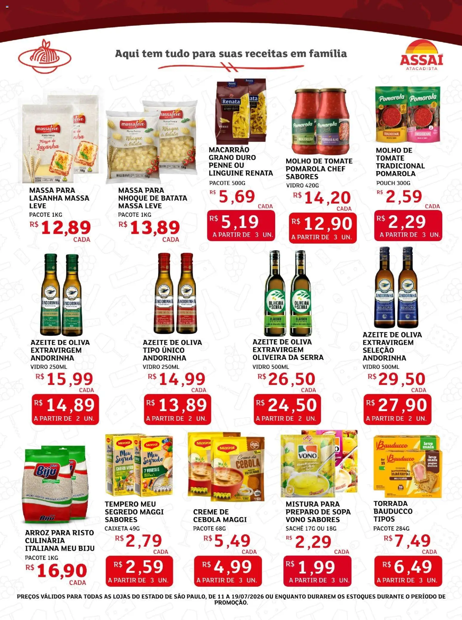 Assaí Atacadista Folheto - válido de 11/07/2026 | Página: 3 | Produtos: Manjericão, Macarrão, Massa, Lasanha