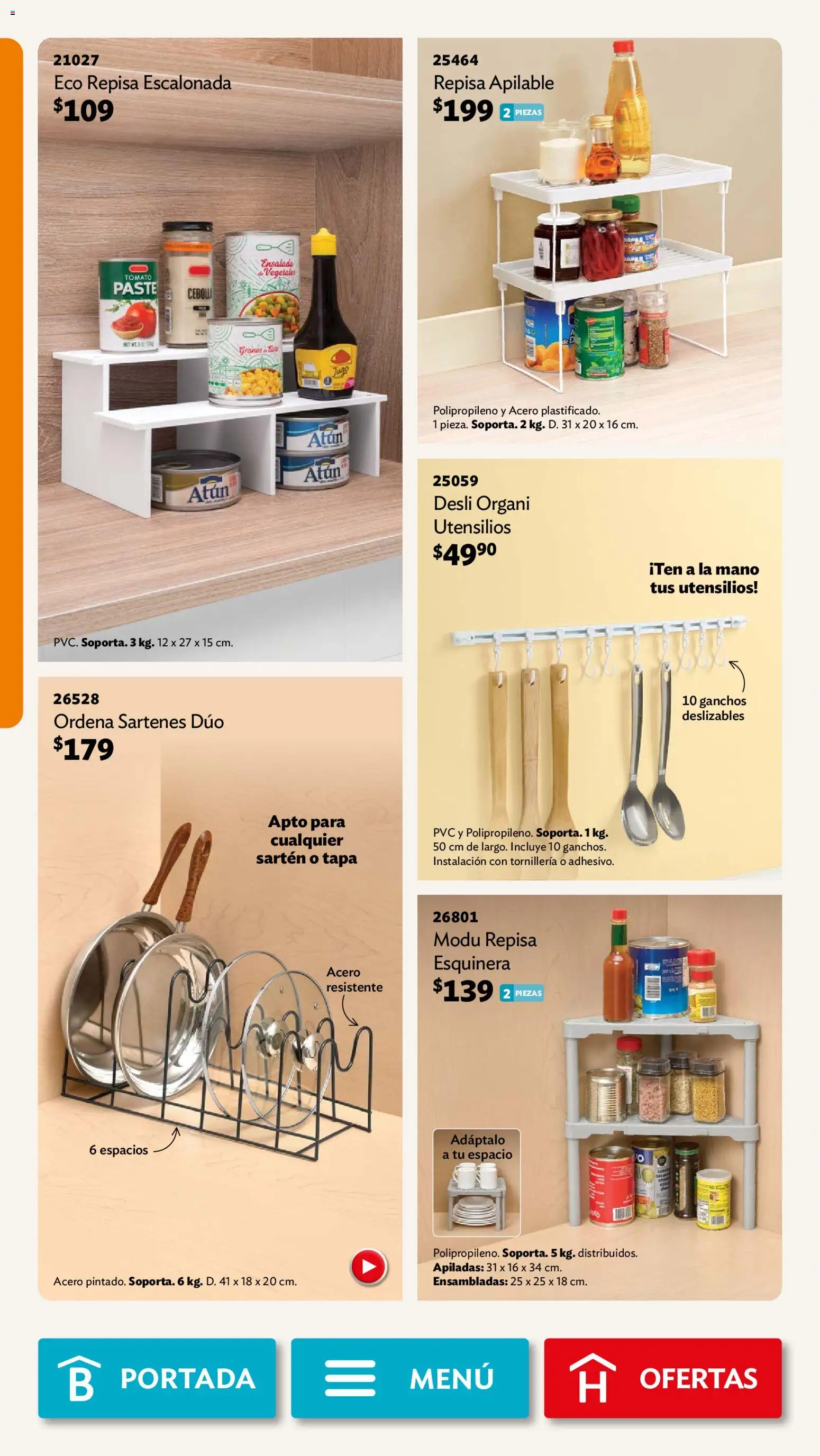 Nuevas ofertas de Betterware válidas en toda la República Mexicana desde el 29/06/2026. ¡Encuentra las mejores ofertas en Betterware campaña 7 2026! | Página: 50 | Productos: Cebolla, Repisa, Atún, Sartén