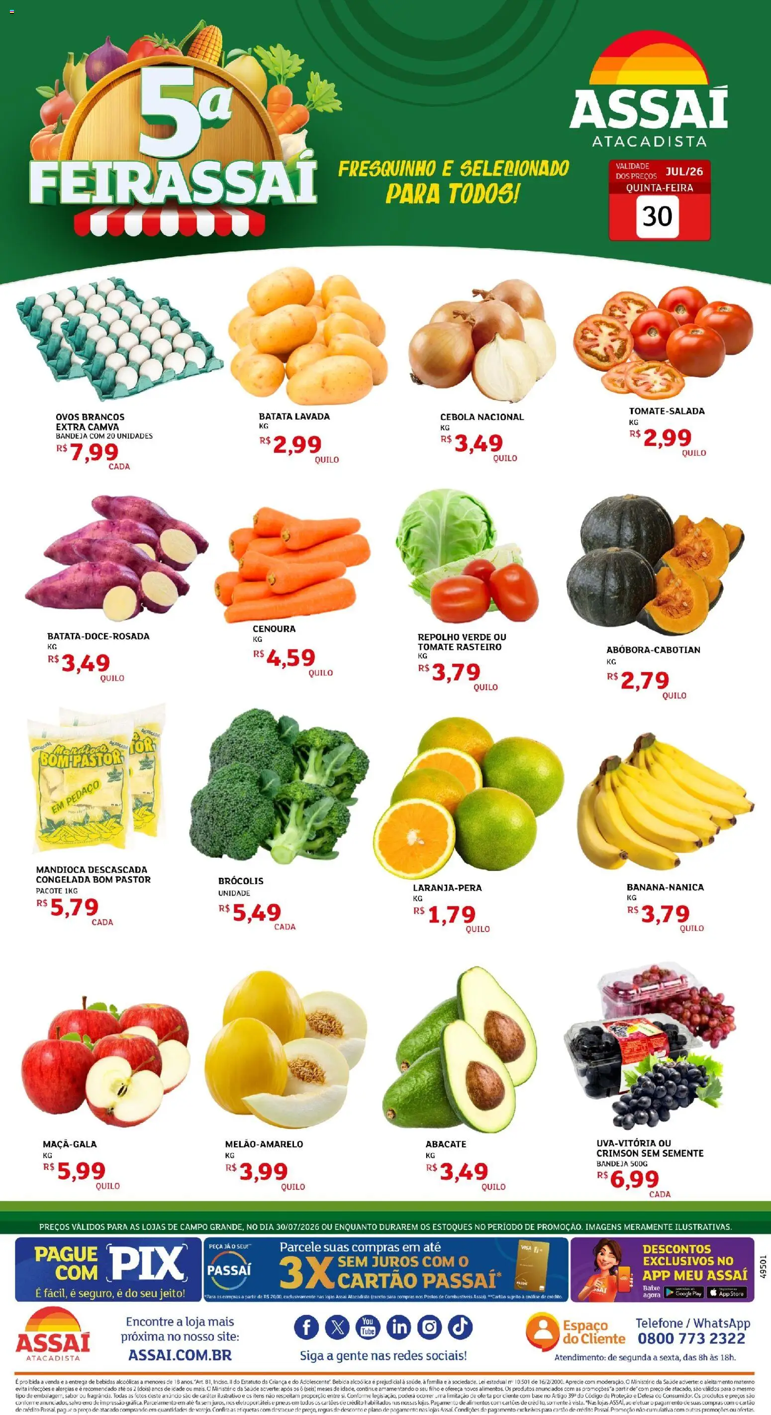 Assaí Atacadista Folheto - válido de 30/07/2026 | Página: 1 | Produtos: Repolho, Base, Bandeja, Batata