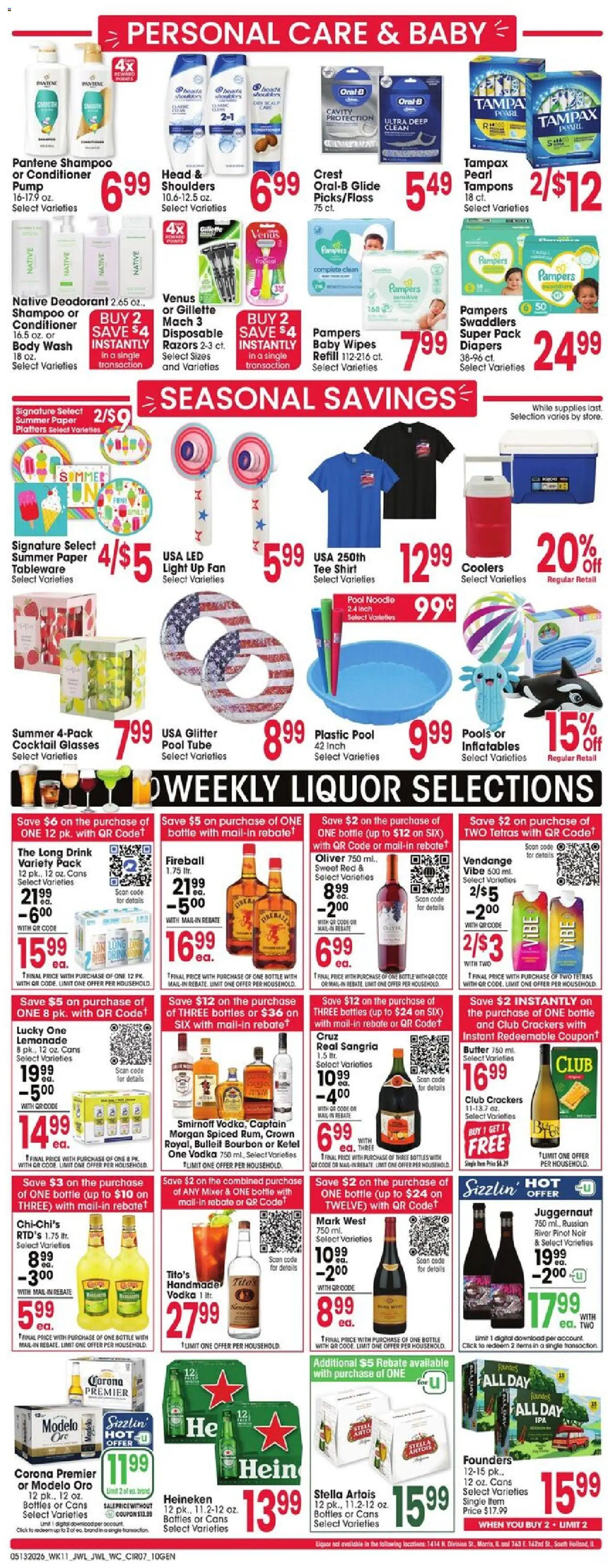 Jewel Osco Weekly Ad - IL - valid from 13.05.2026 | Page: 7 | Products: Bourbon, Tampons, Vodka, Glasses