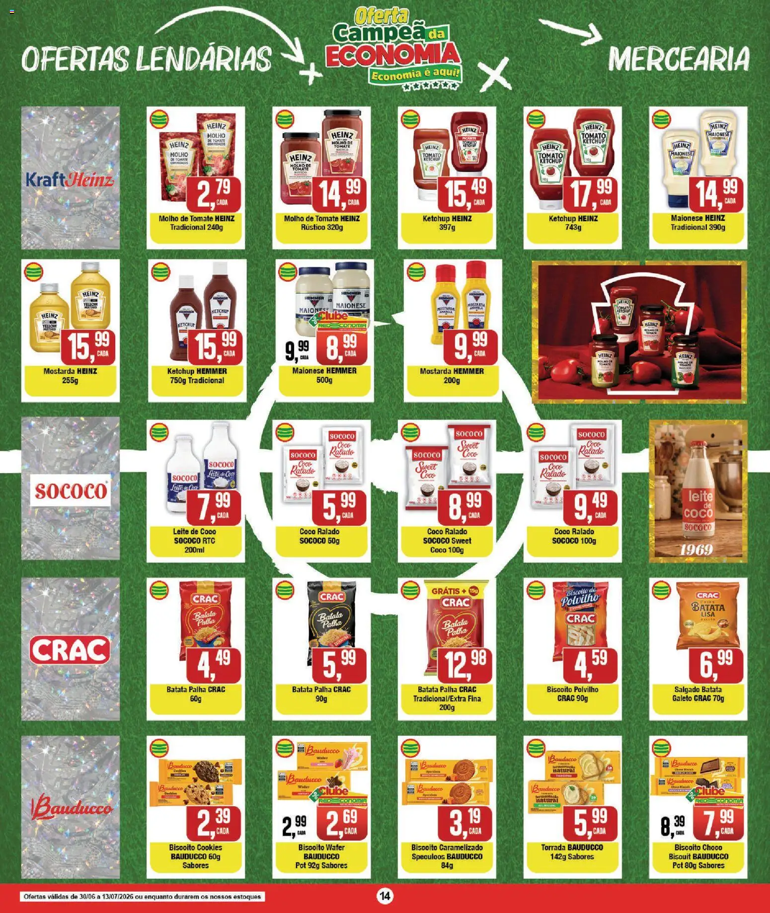 RedEconomia Folheto - válido de 13/07/2026 | Página: 14 | Produtos: Molho de tomate, Batata palha, Maionese, Cookies