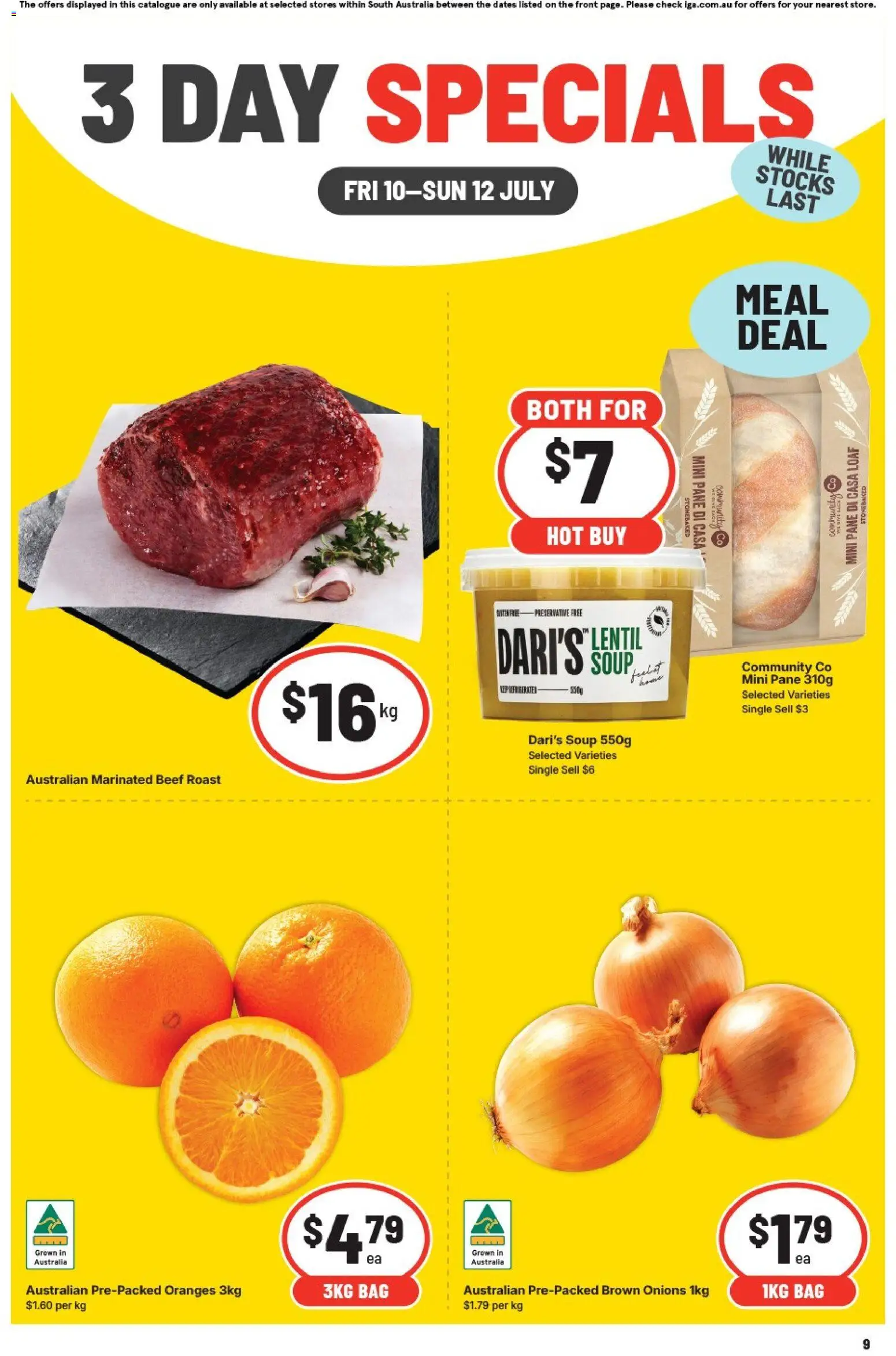 IGA catalogue - valid from 10/07/2026 | Page: 1 | Products: Beef, Onions, Soup, Bag