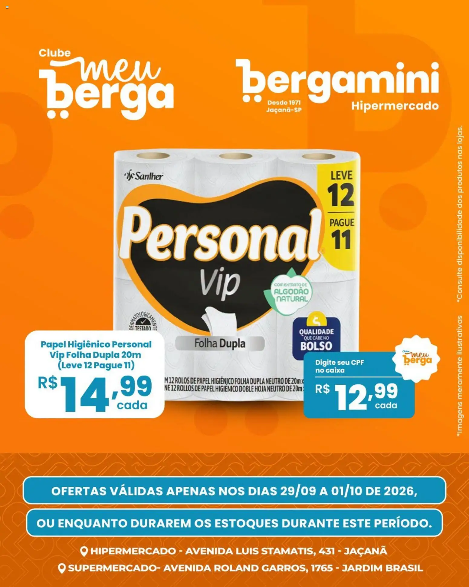 Supermercado Bergamini Folheto - válido de 29/09/2026 | Página: 7 | Produtos: Caixa, Algodão, Papel higiênico