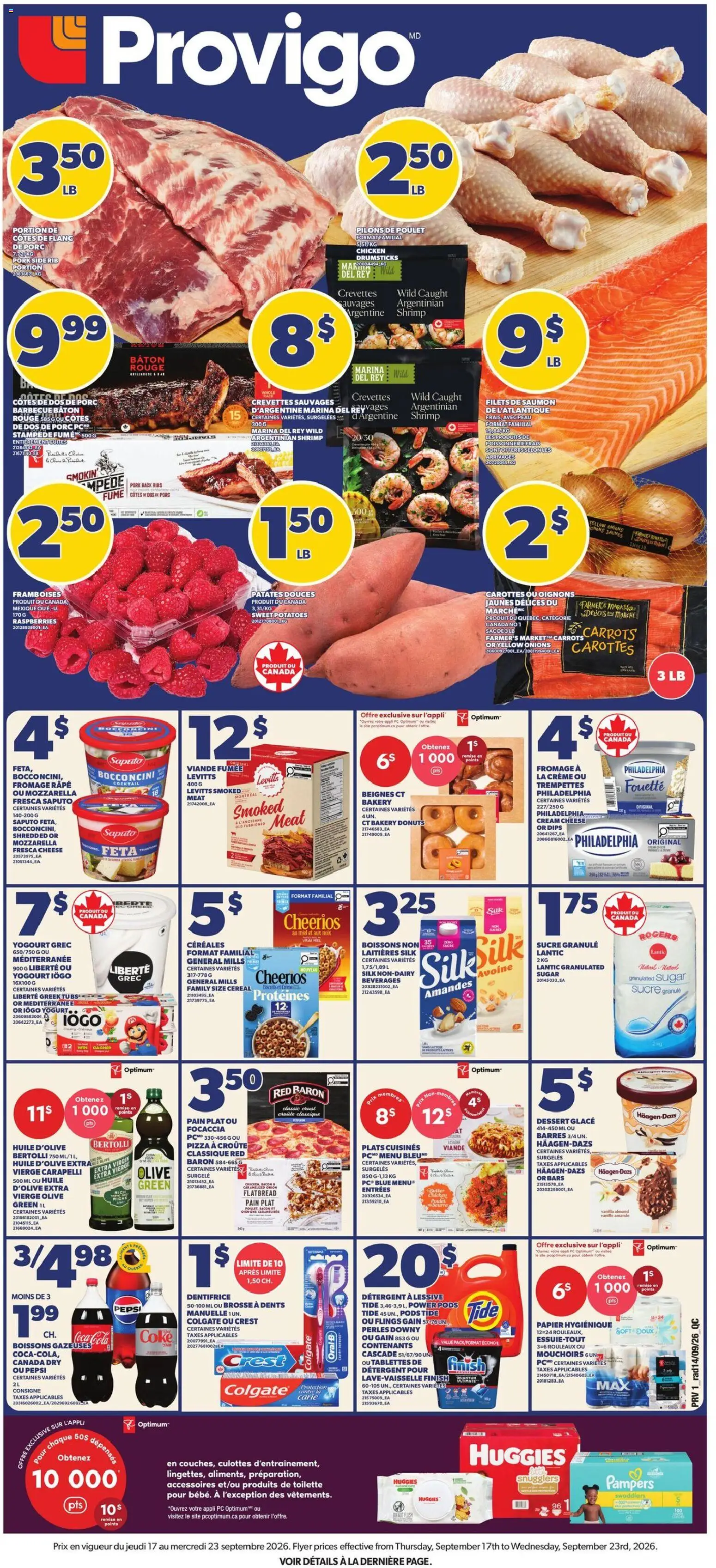 Provigo flyer valid from Sep 17, 2026 | Page: 2 | Products: Raspberries, Pizza, Chicken, Focaccia