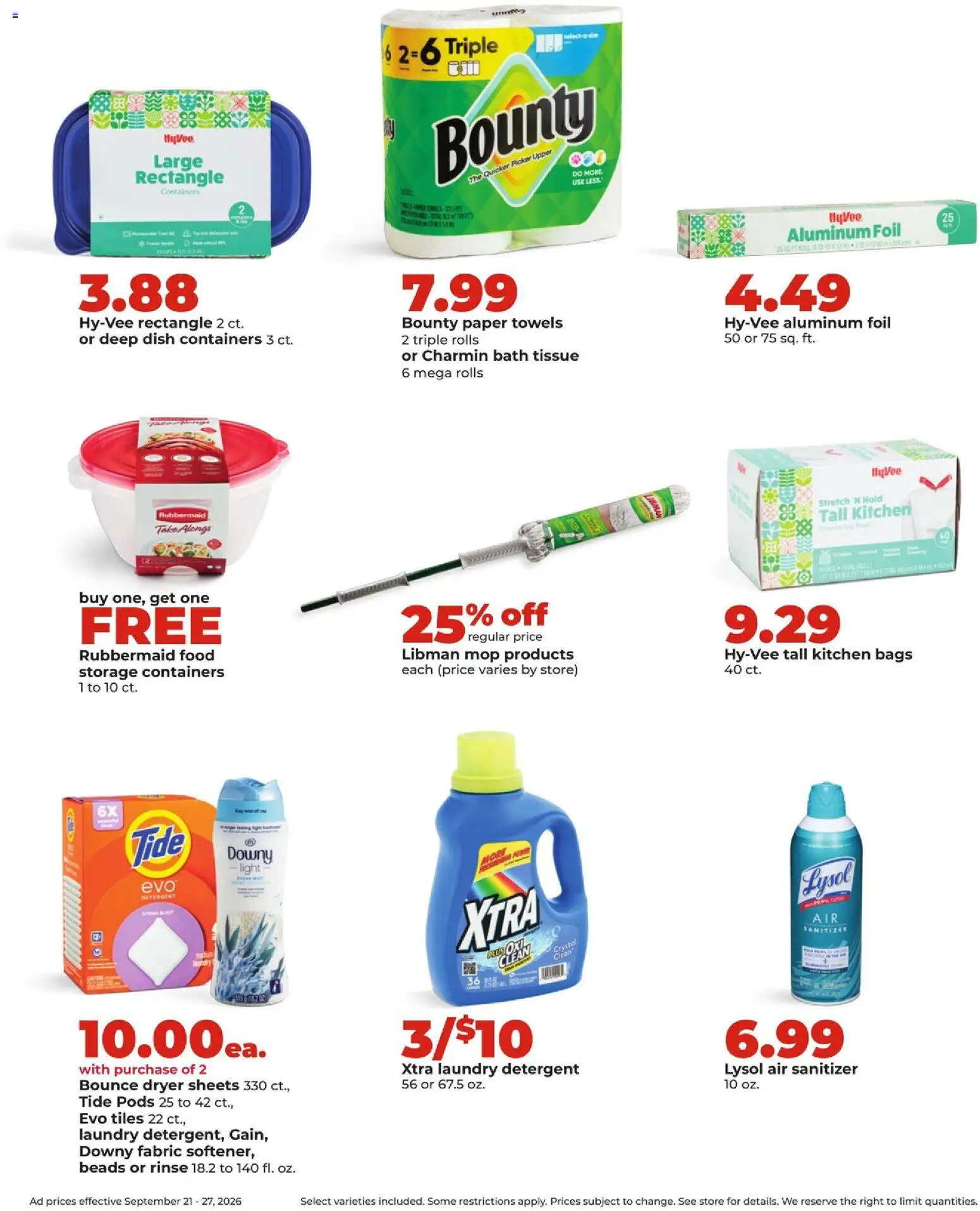 HyVee Weekly Ad - valid from 09/21/2026 | Page: 36 | Products: Bath, Detergent, Paper towels, Dryer