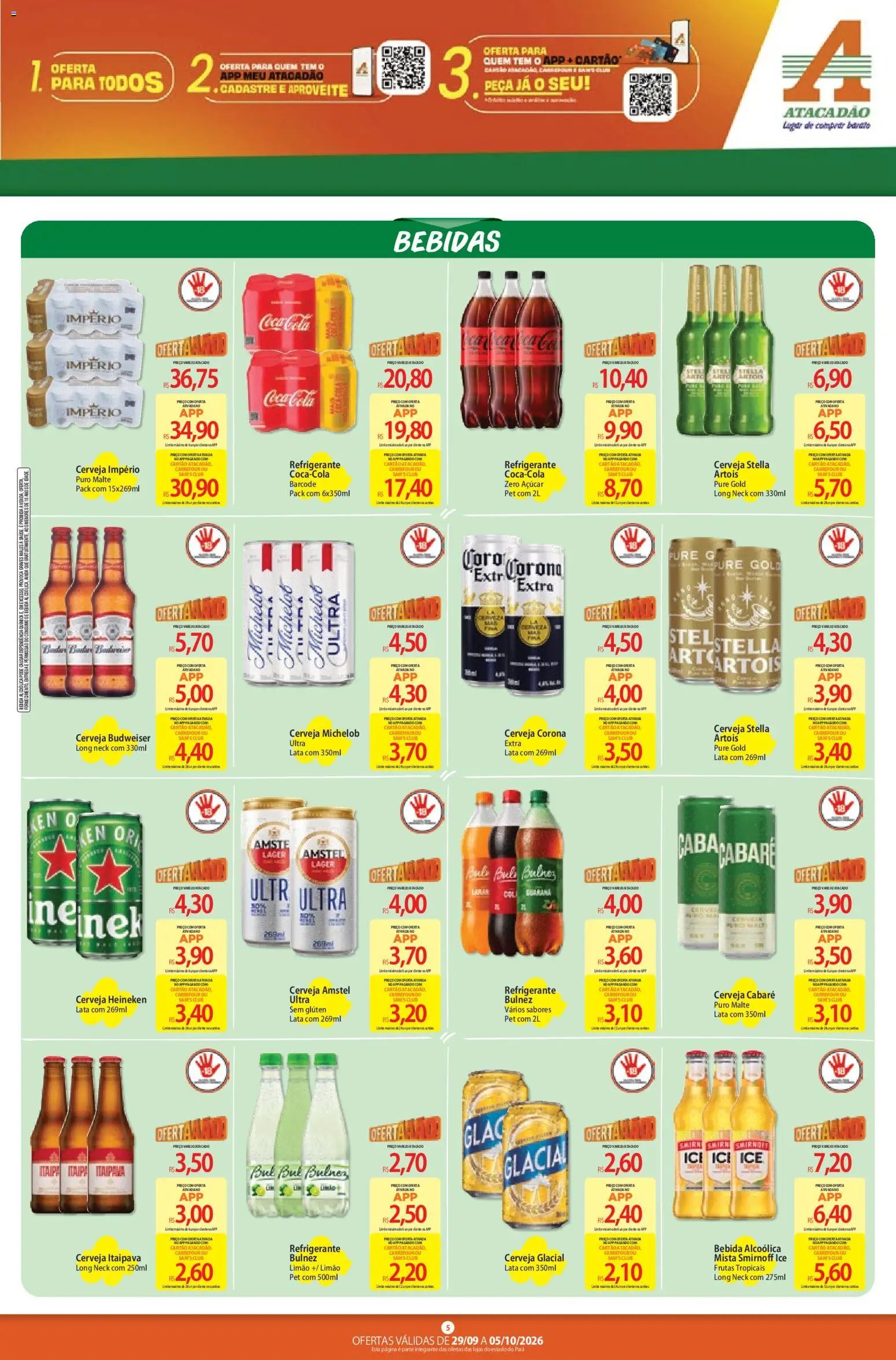 Atacadão Folheto - válido de 29/09/2026 | Página: 5 | Produtos: Bebidas, Cerveja Heineken, Refrigerante, Frutas tropicais