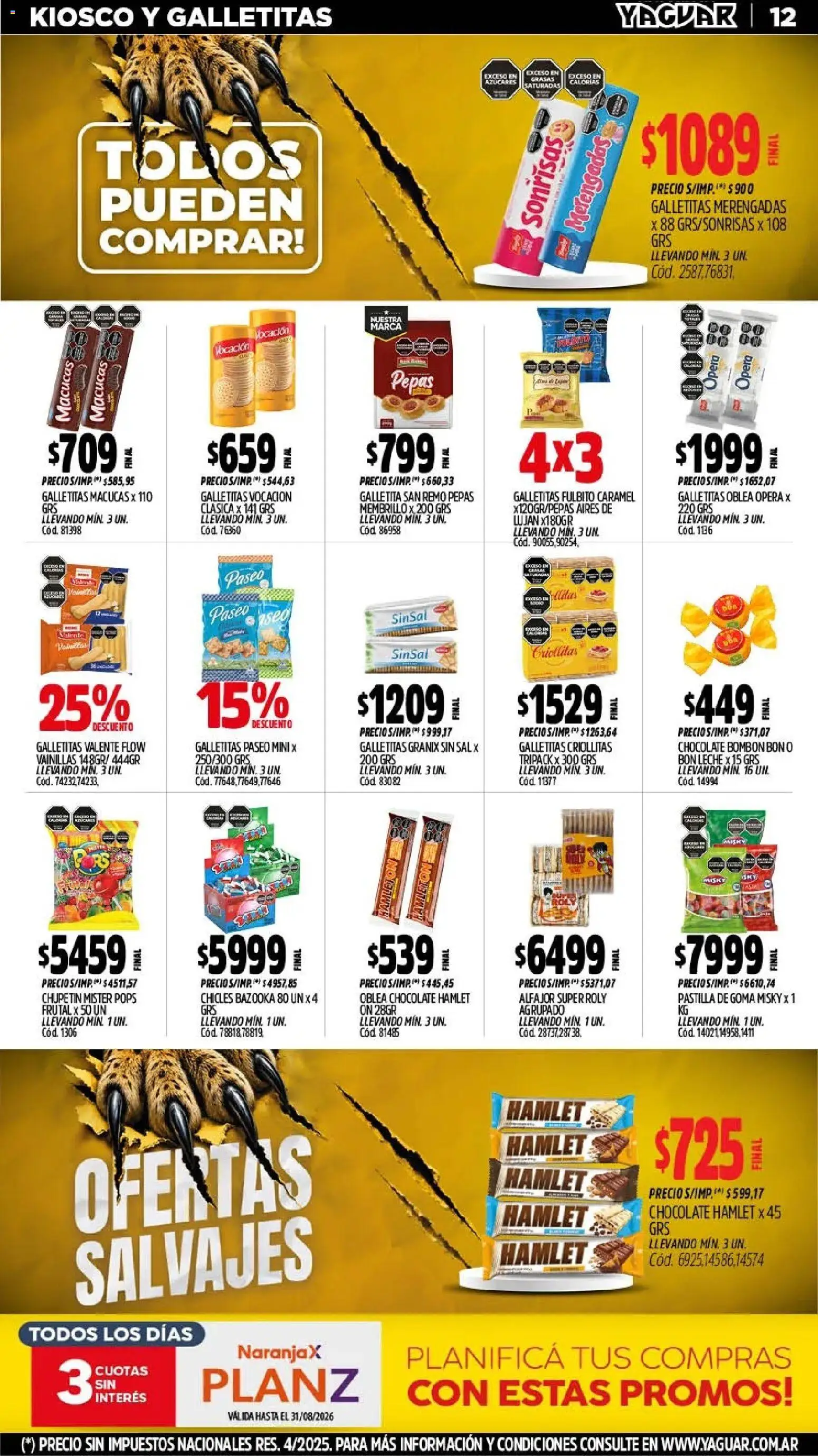 Yaguar - Oferta Semanal Mendoza │ válido desde el 03/08/2026 | Página: 12 | Productos: Sal, Leche, Chocolate, Alfajor