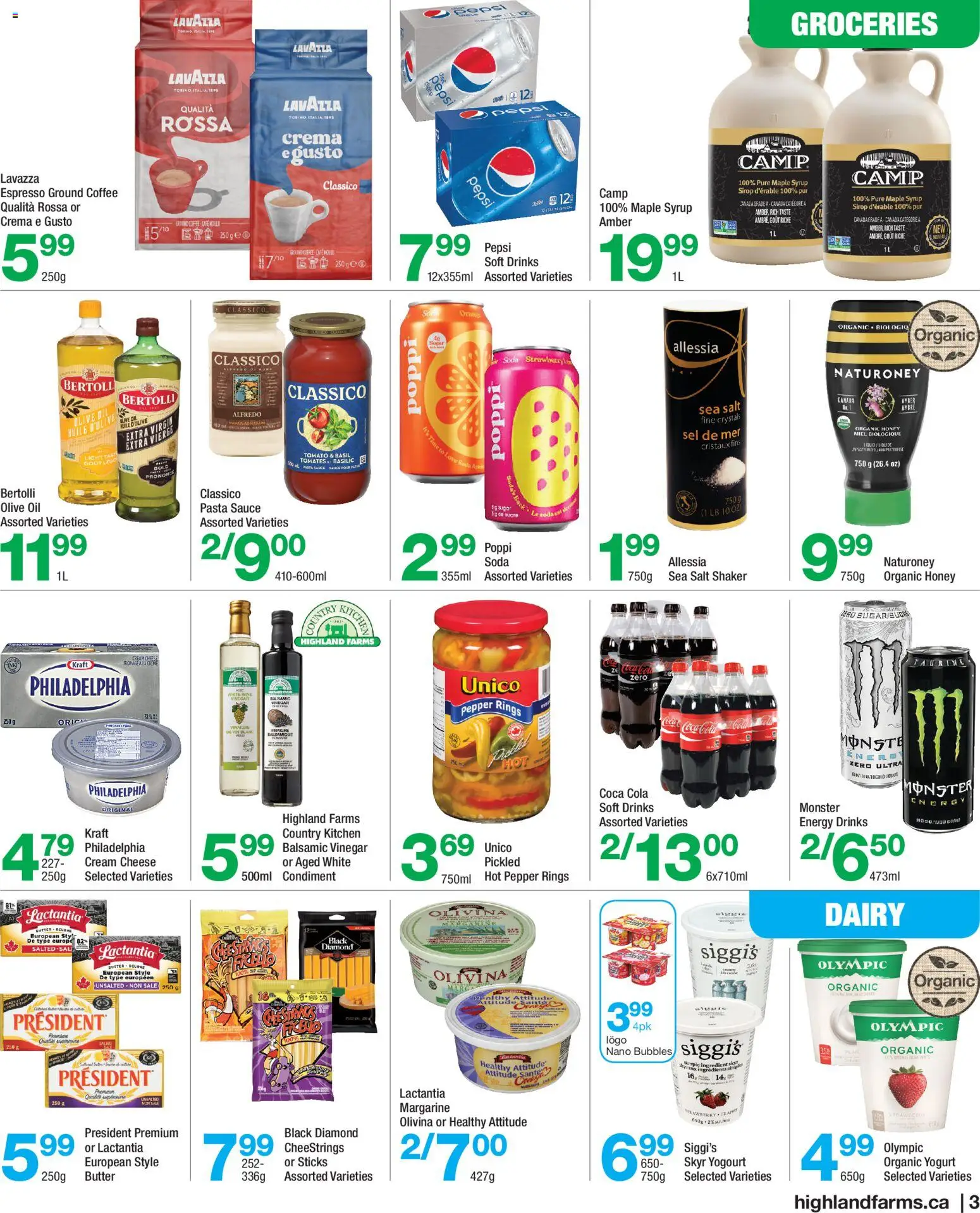 Highland Farms flyer valid from Aug 27, 2026 | Page: 3 | Products: Cream cheese, Pepper, Salt, Yogurt