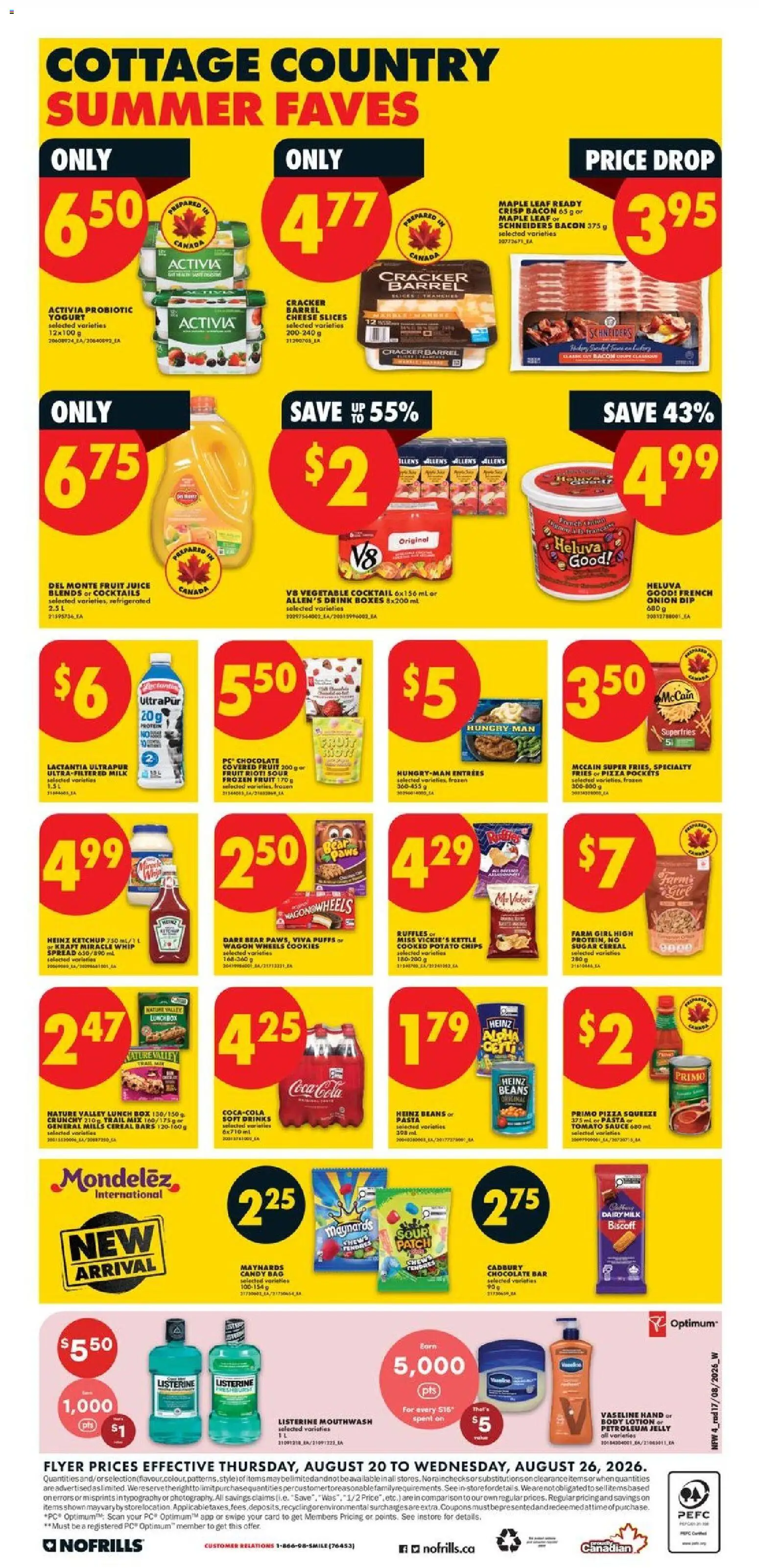No Frills flyer valid from Aug 20, 2026 | Page: 5 | Products: Kettle, Frozen fruit, Body lotion, Onion