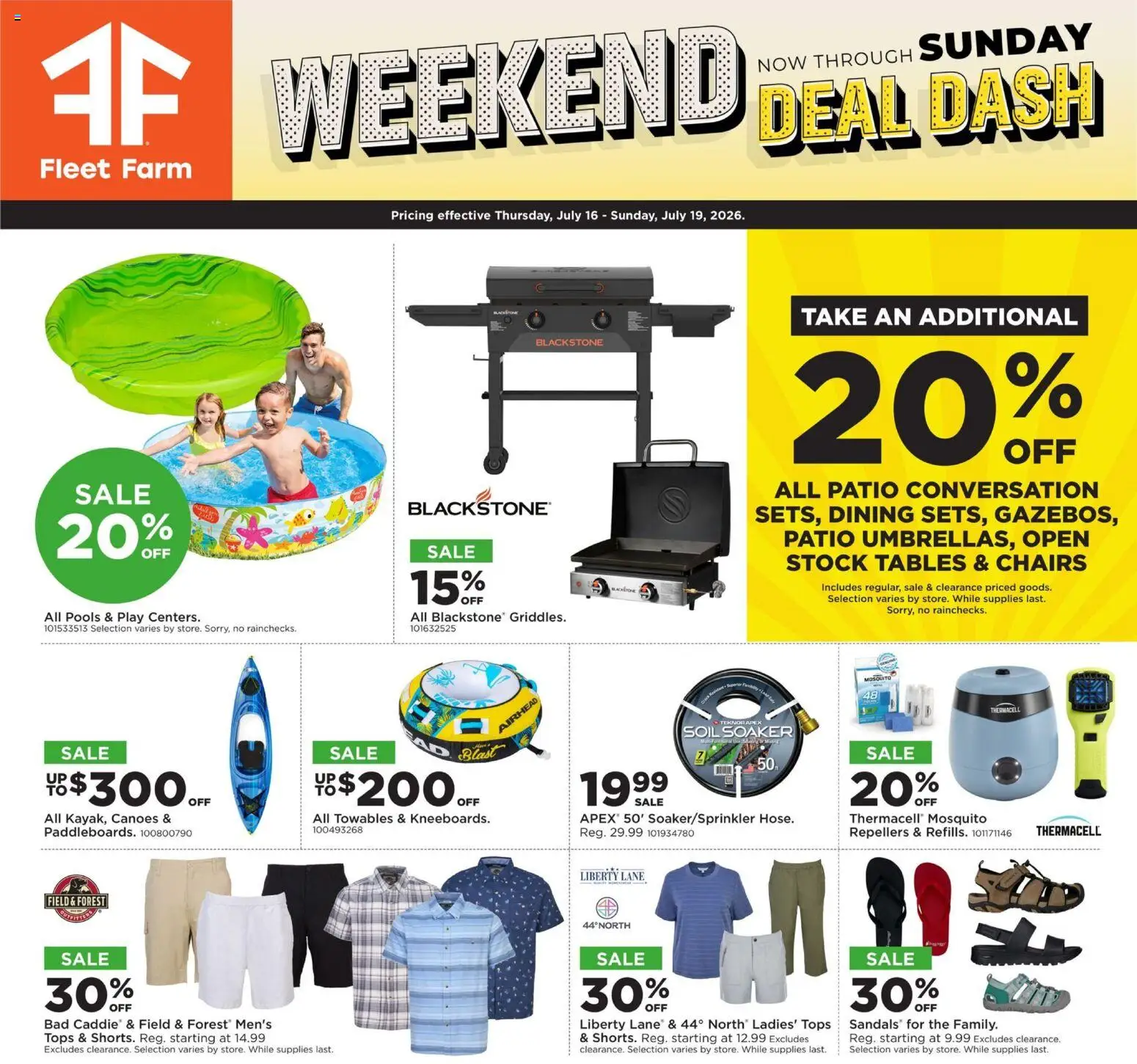 Mills Fleet Farm Weekend Ad - valid from 07/16/2026 | Page: 1 | Products: Sandals