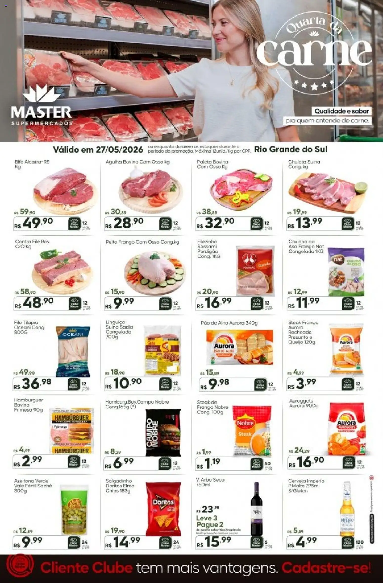 Master Folheto - válido de 27.05.2026 | Página: 1 | Produtos: Queijo, Pão, Tilápia, Frango