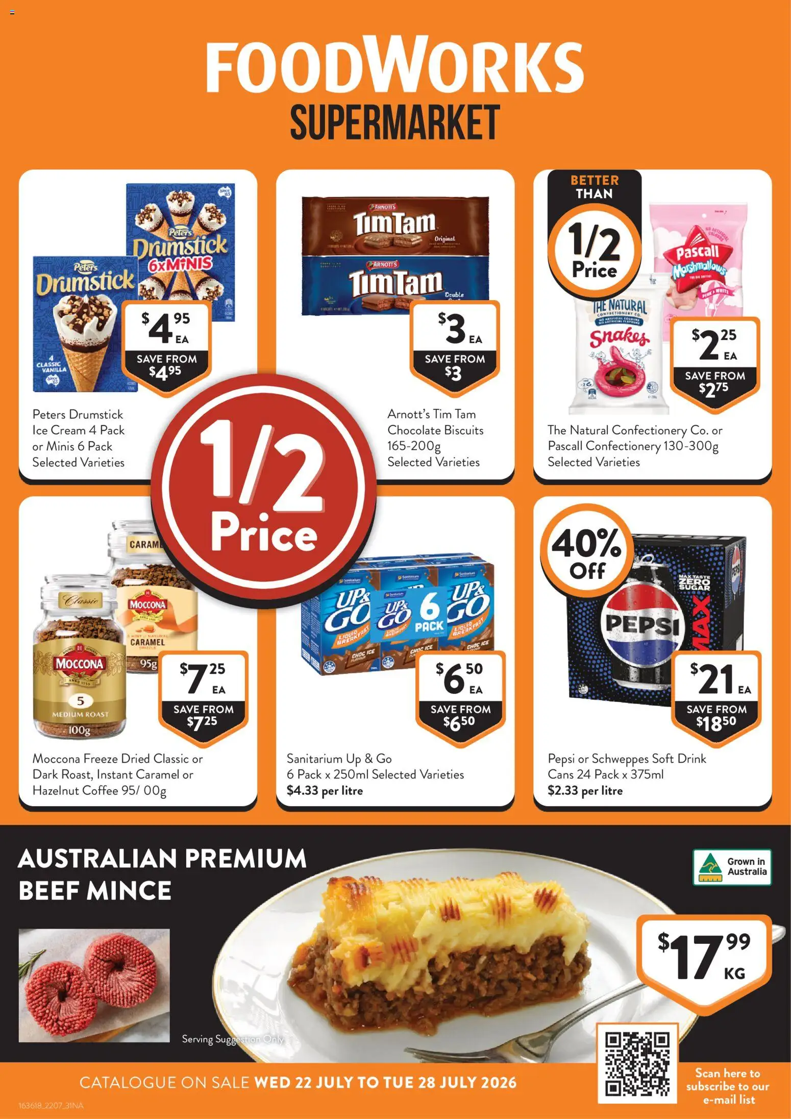 Foodworks catalogue - valid from 22/07/2026 | Page: 1 | Products: Beef, Pepsi, Biscuits, Ice cream
