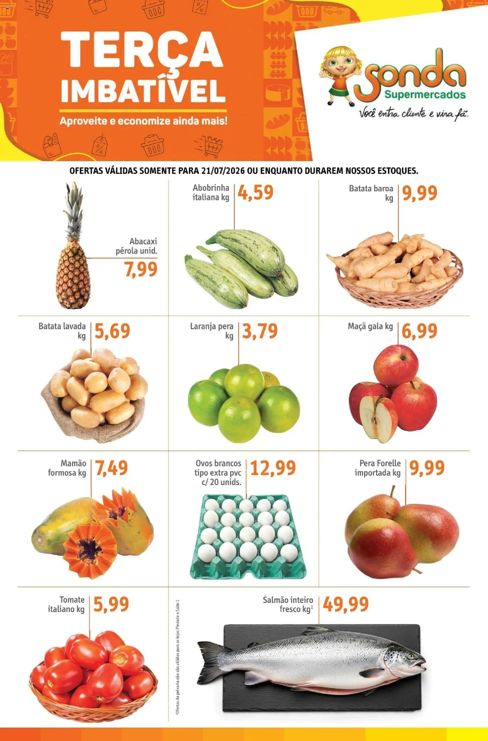 Sonda Folheto - válido de 21/07/2026 | Página: 1 | Produtos: Pera, Abacaxi, Mamão, Batata