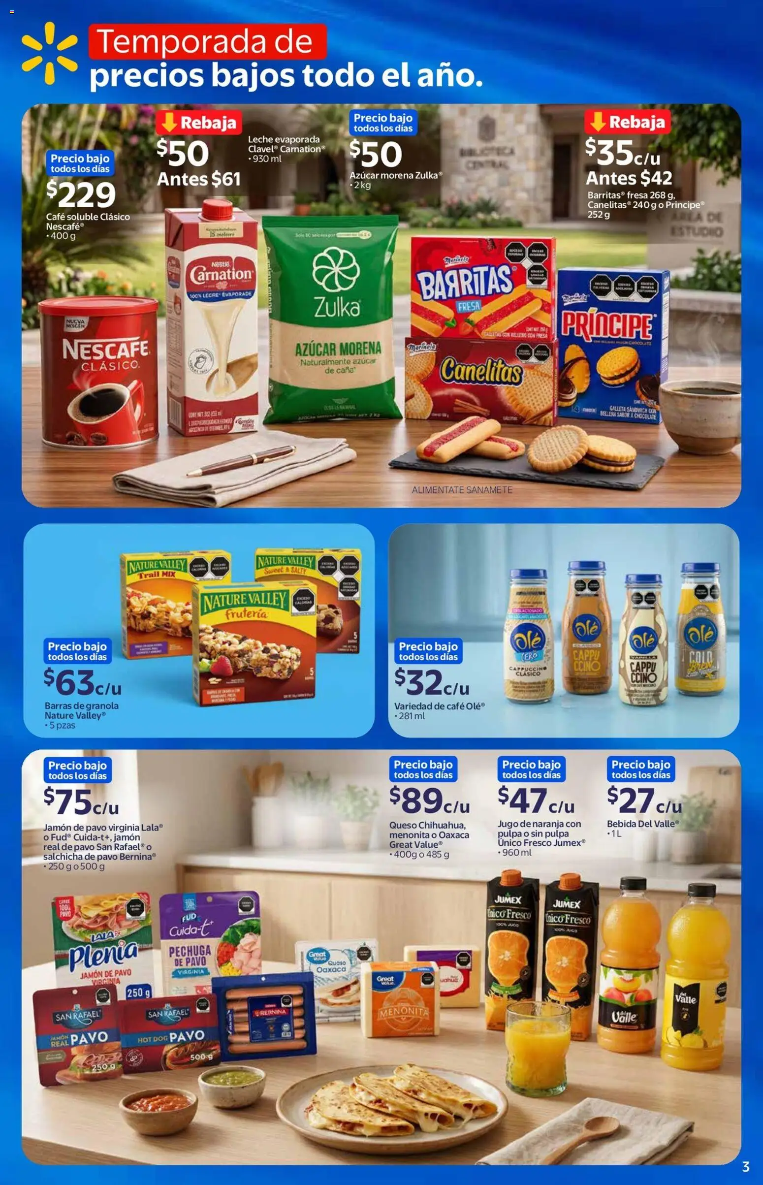 Nuevas ofertas de Walmart válidas en toda la República Mexicana desde el 03.06.2026. ¡Encuentra las mejores ofertas en Walmart folleto! | Página: 3 | Productos: Leche, Queso, Café, Jamón