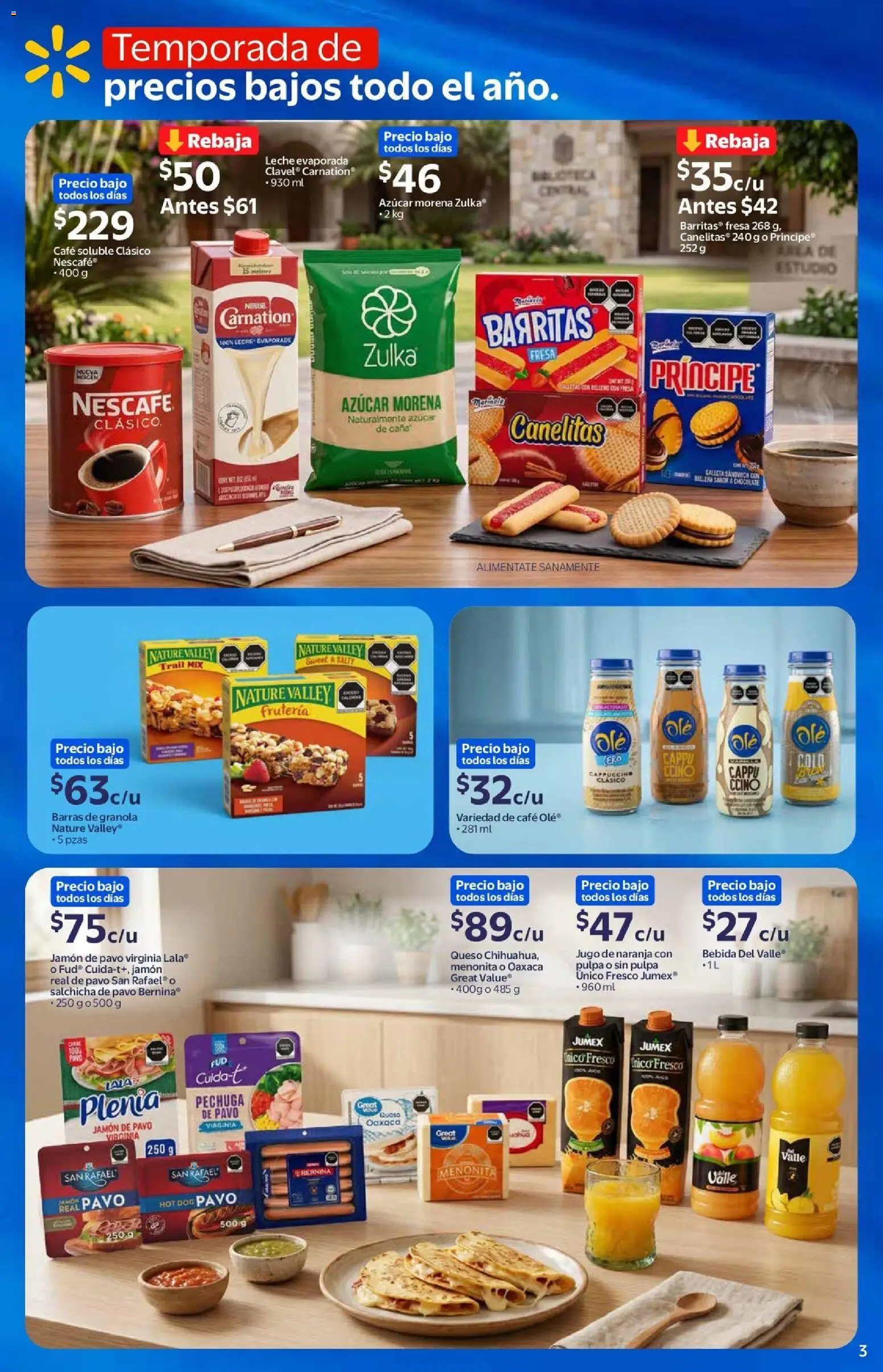 Nuevas ofertas de Walmart válidas en toda la República Mexicana desde el 03/06/2026. ¡Encuentra las mejores ofertas en Walmart folleto! | Página: 3 | Productos: Azúcar, Café, Jamón, Jugo