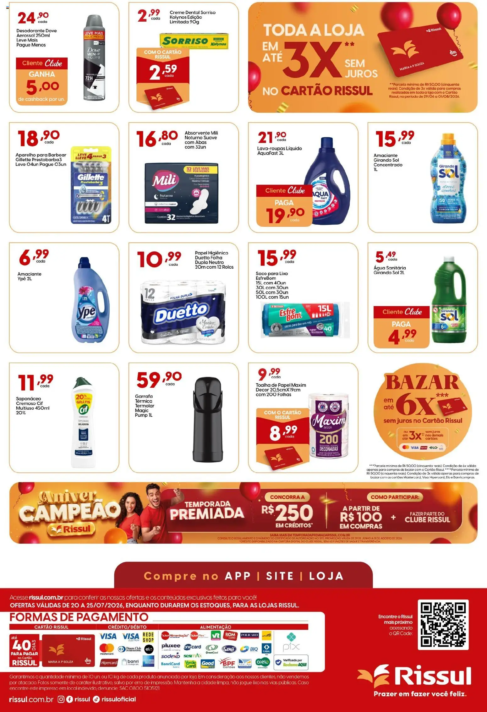 Rissul Folheto - válido de 20/07/2026 | Página: 4 | Produtos: Desodorante, Saquê, Doces, Água sanitária