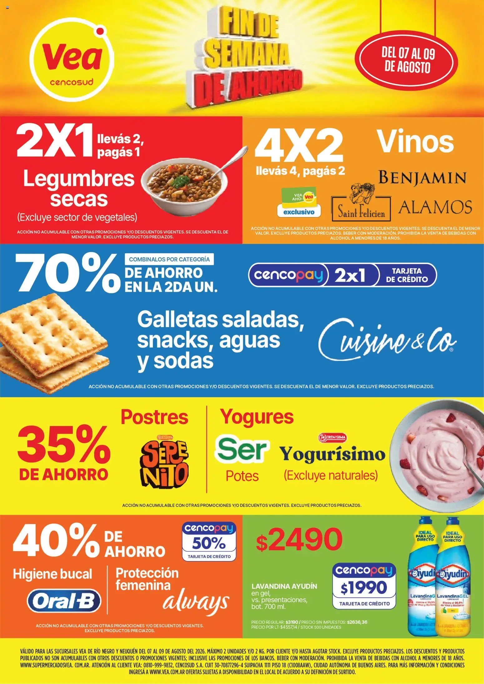 Vea - Volante fin de semana Patagonia │ válido desde el 07/08/2026 | Página: 1 | Productos: Legumbres, Bebidas, Higiene bucal, Galletas