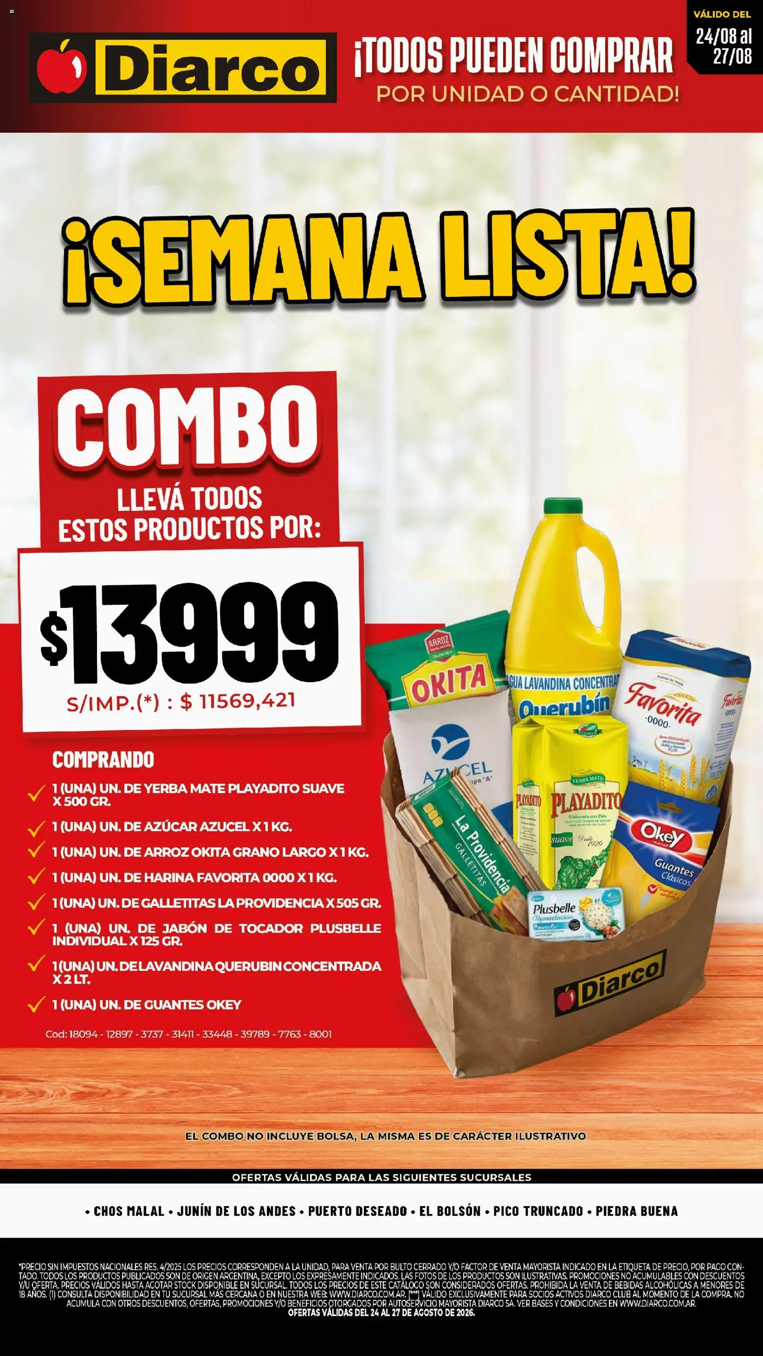 Diarco - Semana Lista │ válido desde el 24/08/2026 | Página: 1 | Productos: Lavandina, Yerba, Arroz, Guantes