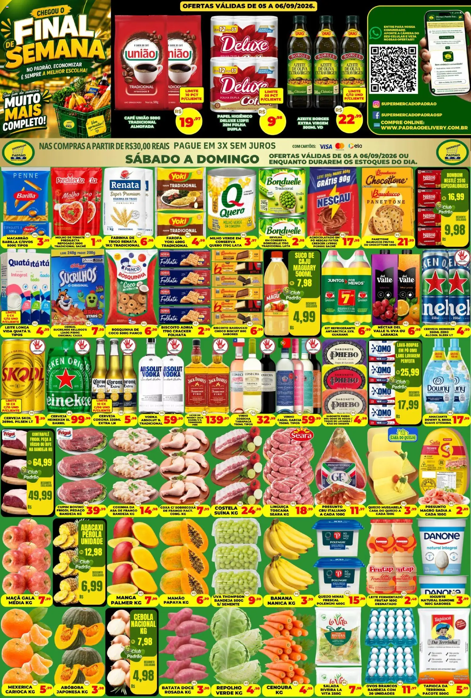 Supermercado Padrão Folheto - válido de 05/09/2026 | Página: 1 | Produtos: Achocolatado, Farinha de trigo, Papel higiênico, Mussarela