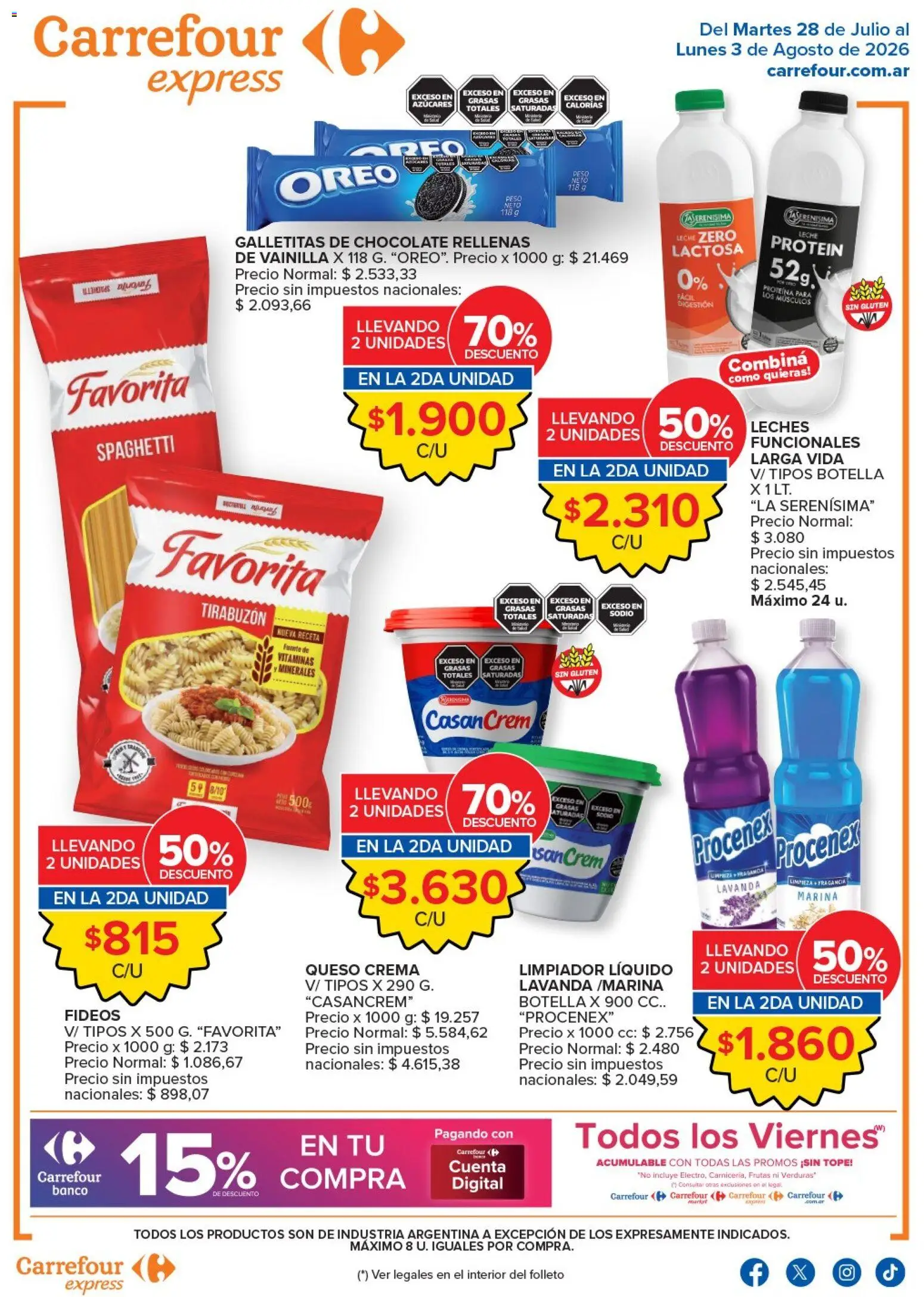 Carrefour Express ofertas │ válido desde el 28/07/2026 | Página: 1 | Productos: Galletitas, Fuente, Chocolate, Limpiador