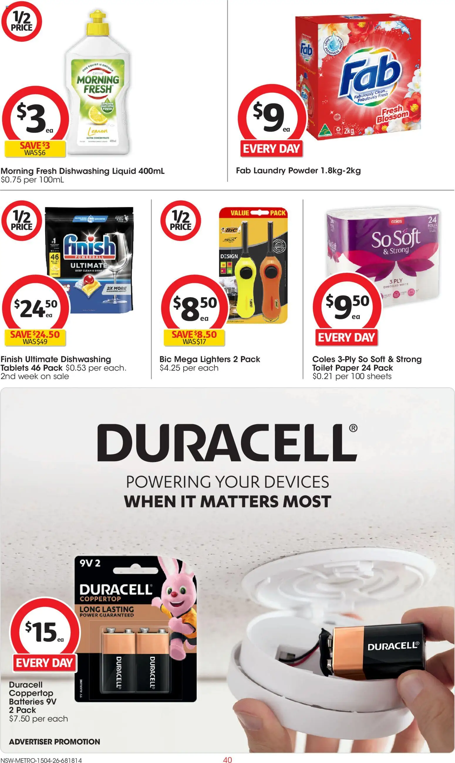 Coles catalogue - valid from 15.04.2026 | Page: 40 | Products: Toilet, Powder, Batteries, Laundry