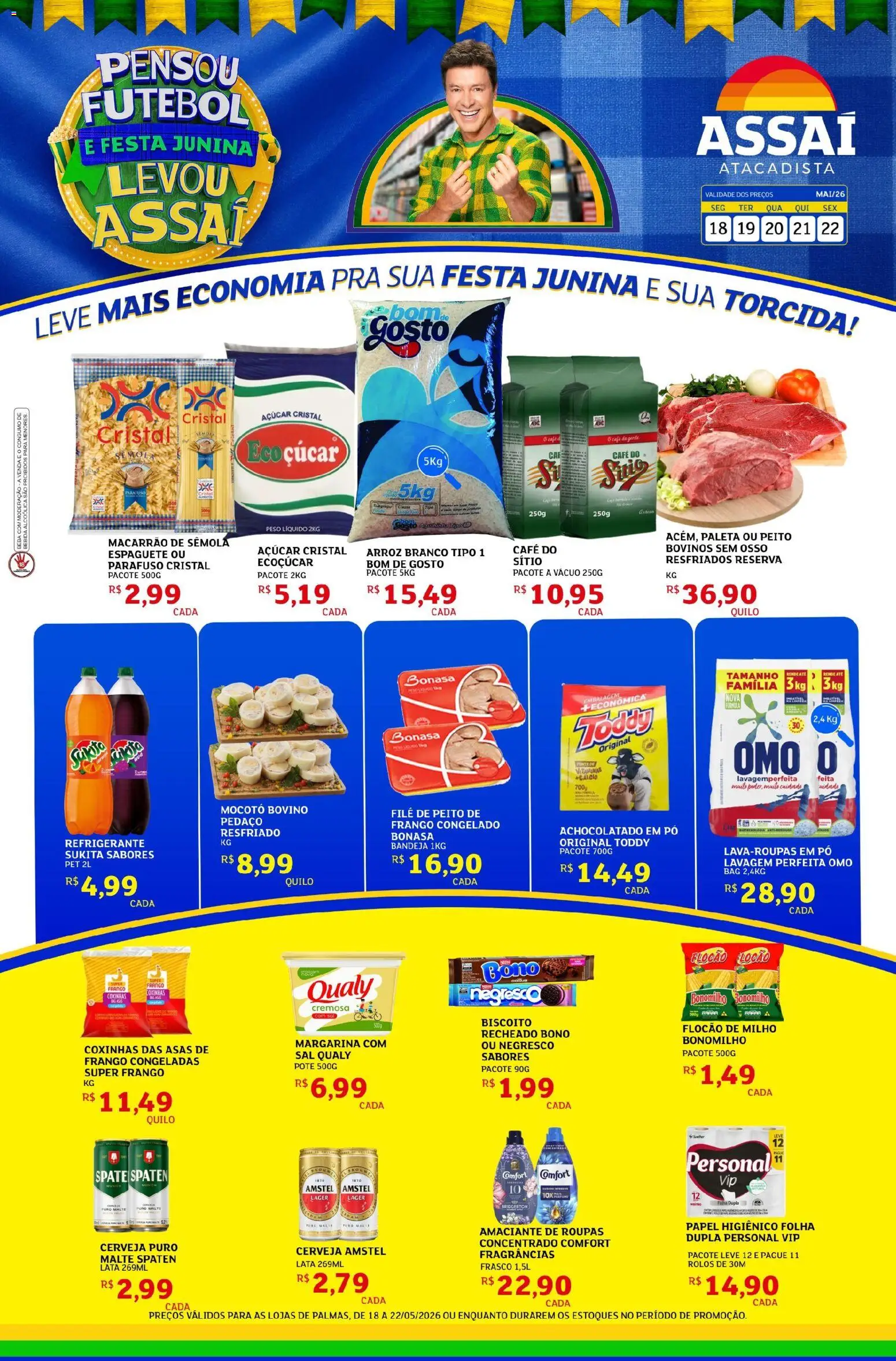 Assaí Atacadista Folheto - válido de 18.05.2026 | Página: 1 | Produtos: Arroz, Cálcio, Açúcar, Biscoito recheado