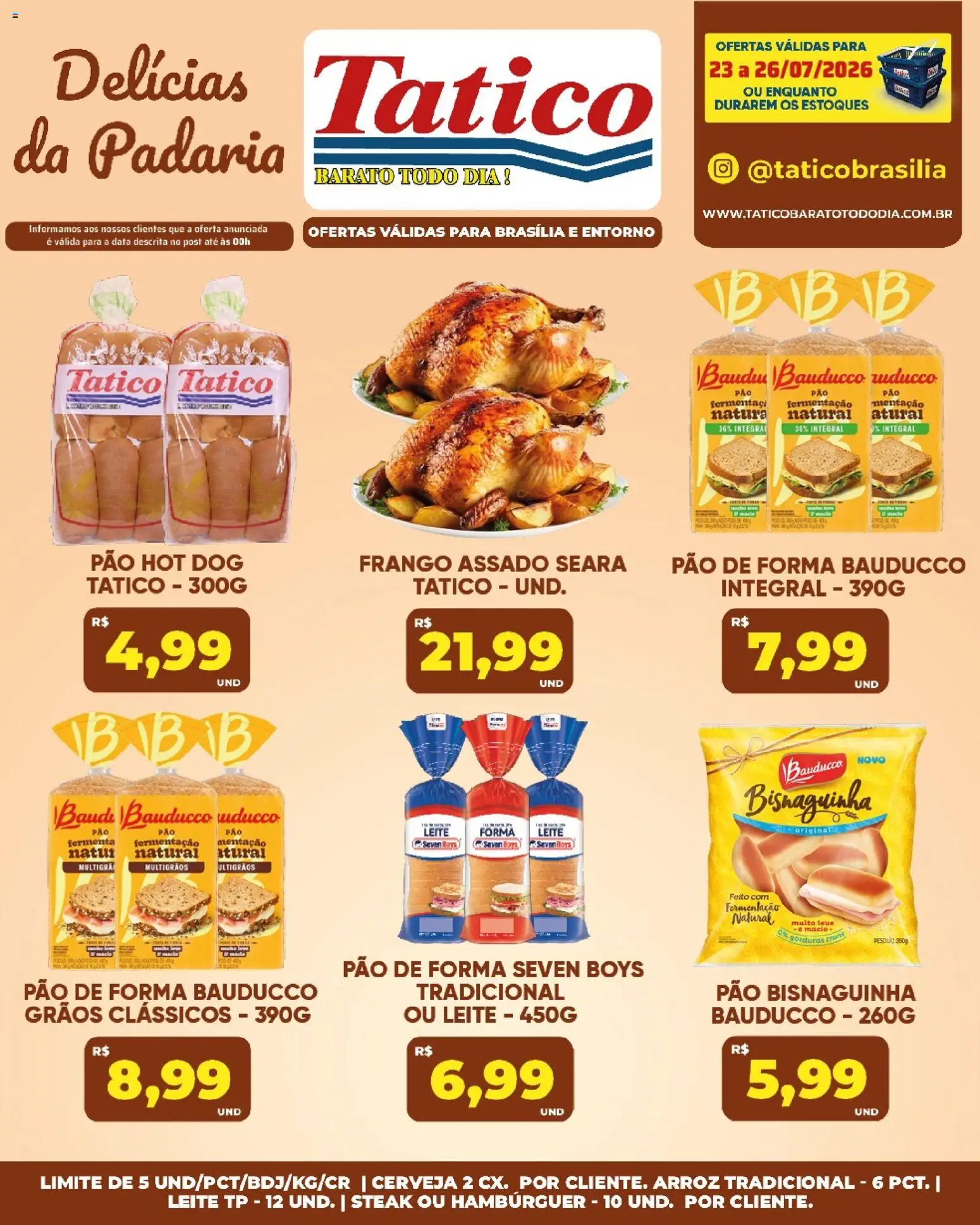 Tatico Folheto - válido de 23/07/2026 | Página: 19 | Produtos: Leite, Pão, Cerveja, Frango