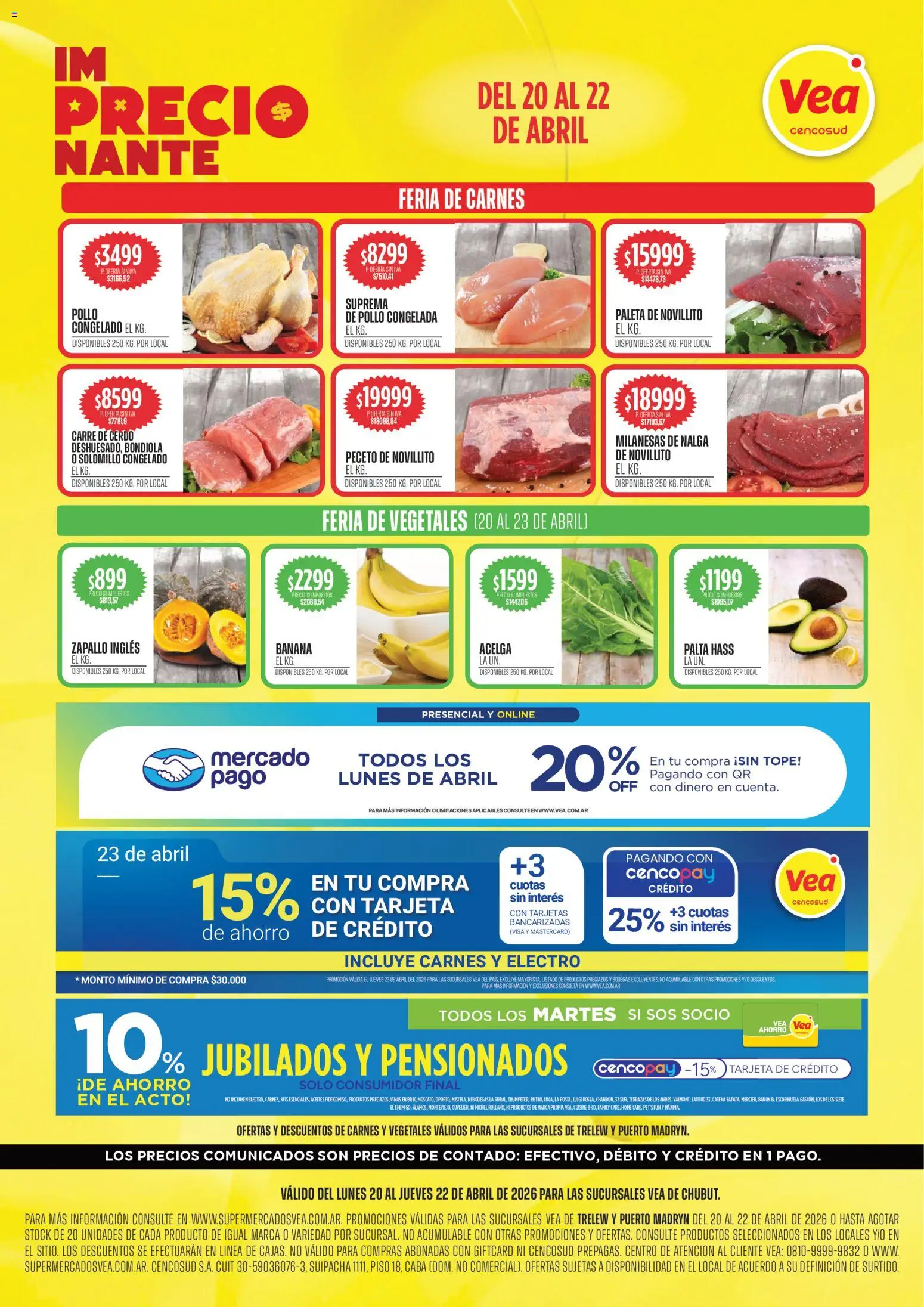Vea - VOLANTE SEMANAL  │ válido desde el 20.04.2026 | Página: 1 | Productos: Pollo, Acelga, Palta, Cerdo