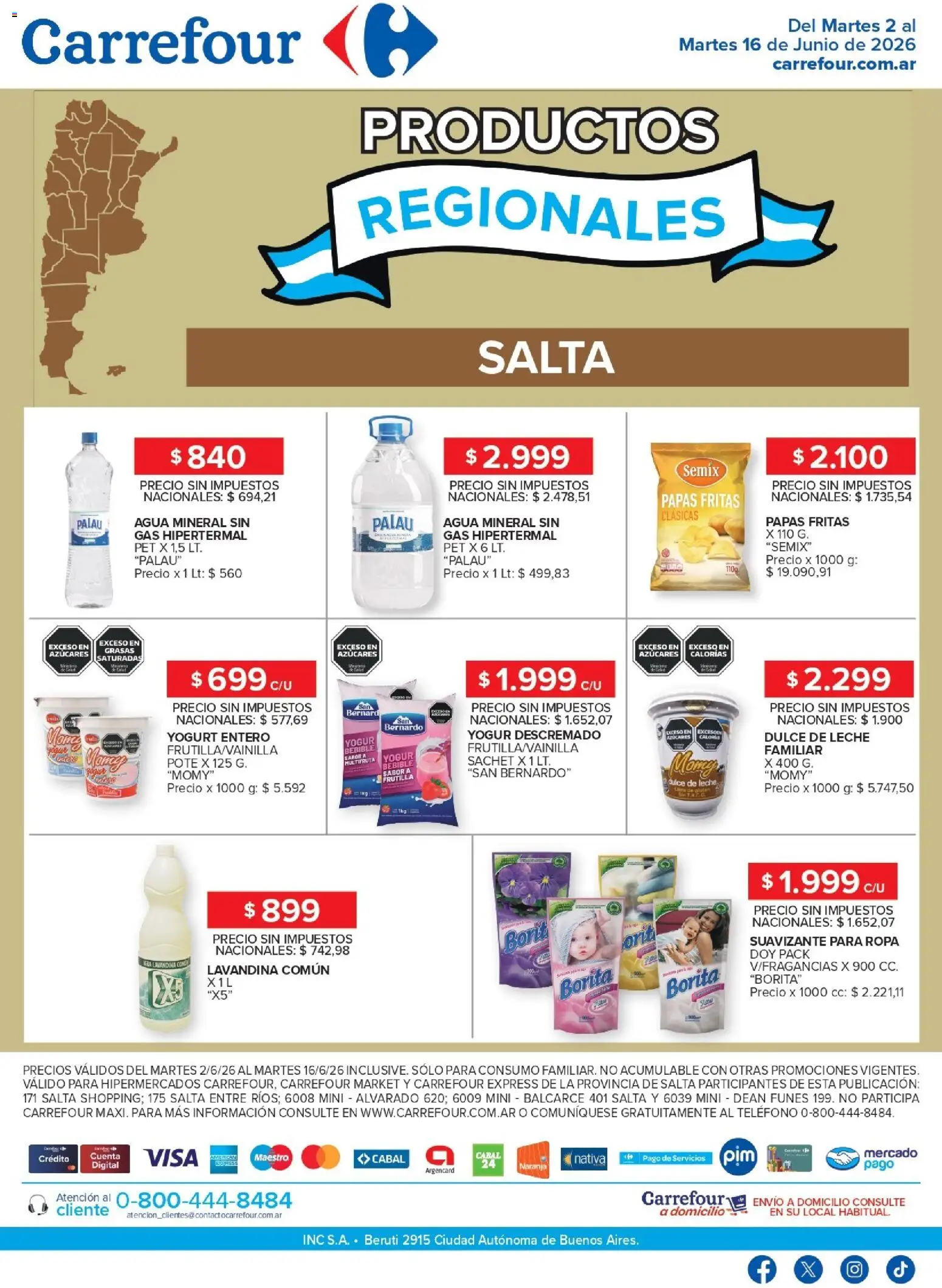 Carrefour - Productos Regionales Salta │ válido desde el 02.06.2026 | Página: 1 | Productos: Teléfono, Agua, Suavizante, Papas fritas